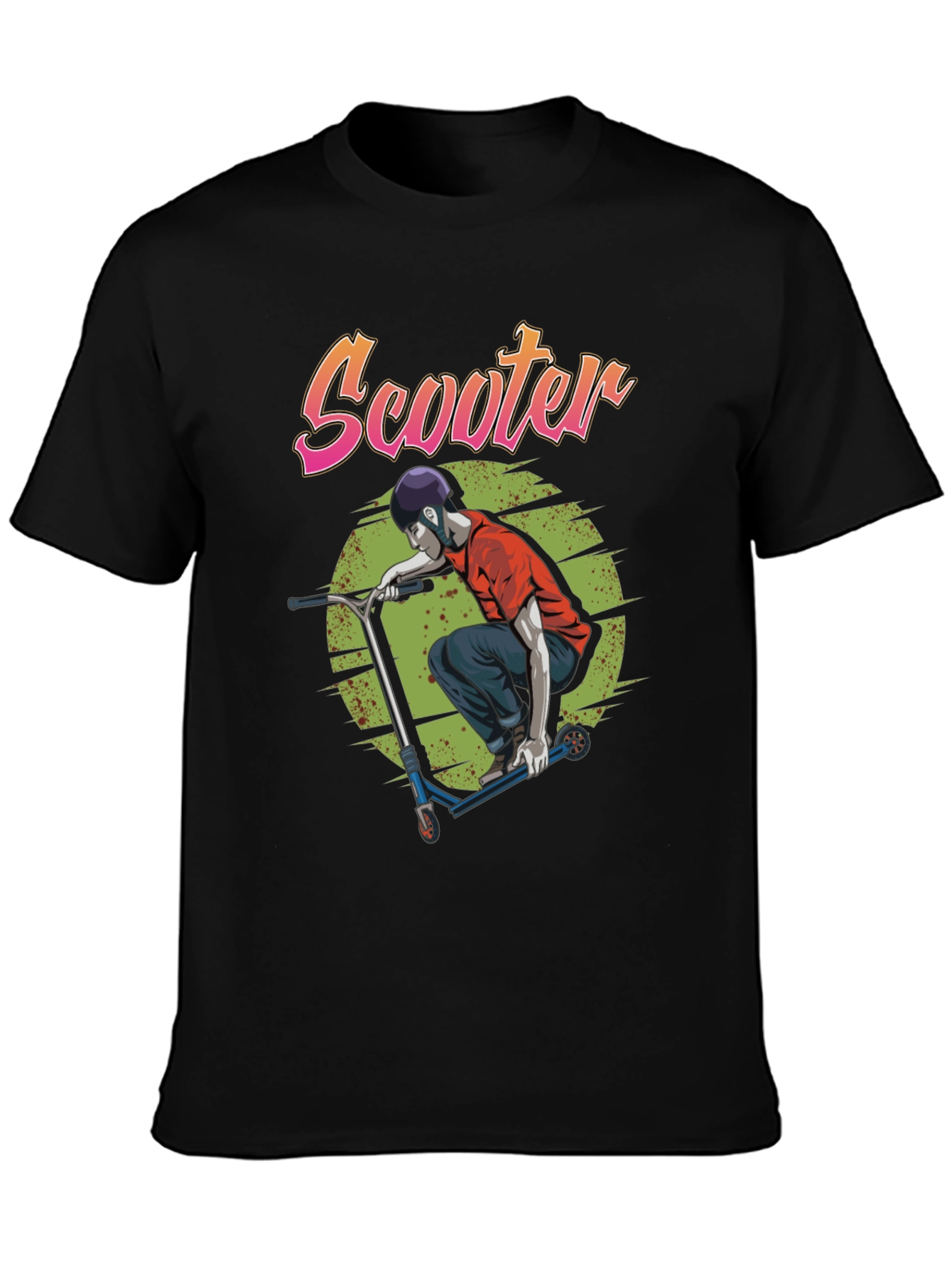 Scooter Design Black Cotton T-Shirt