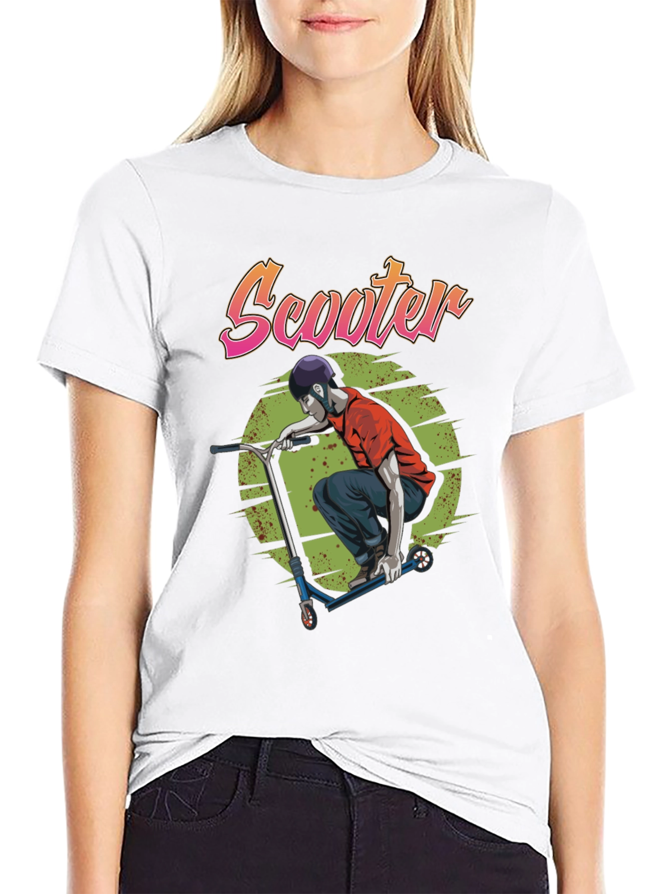 Scooter Design Black Cotton T-Shirt