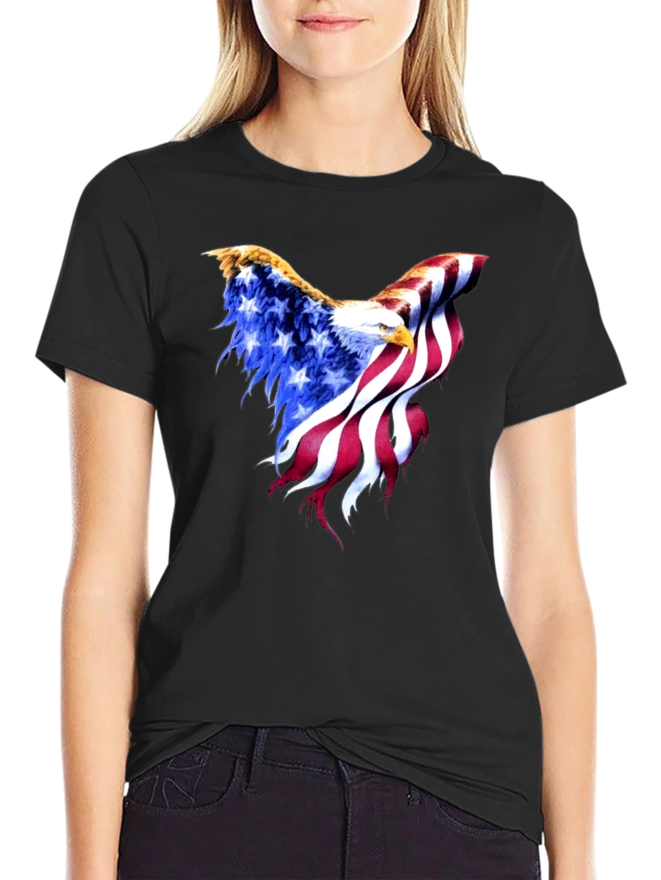 American Flag Eagle Black T-Shirt