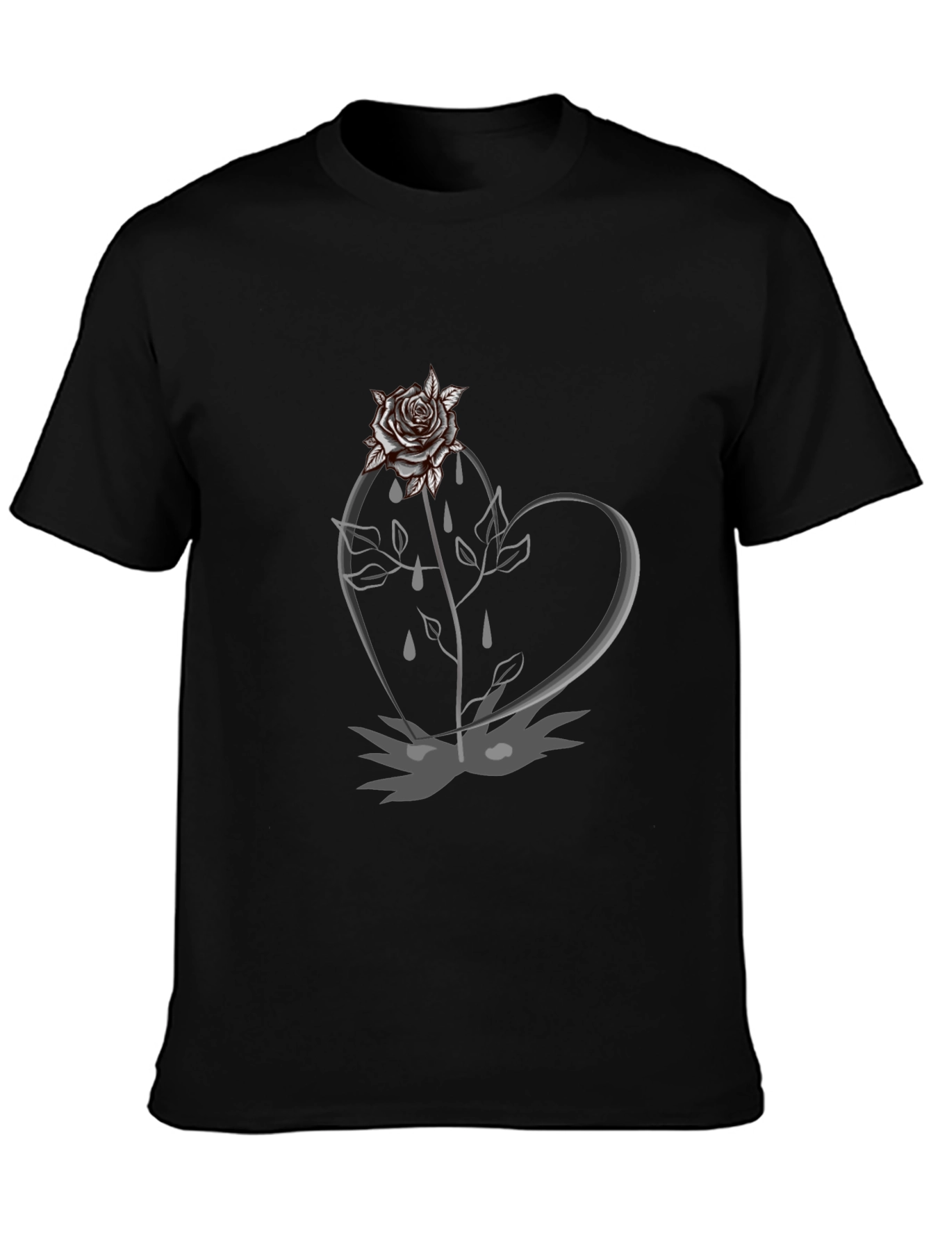 Gothic Rose Heart Black T-Shirt