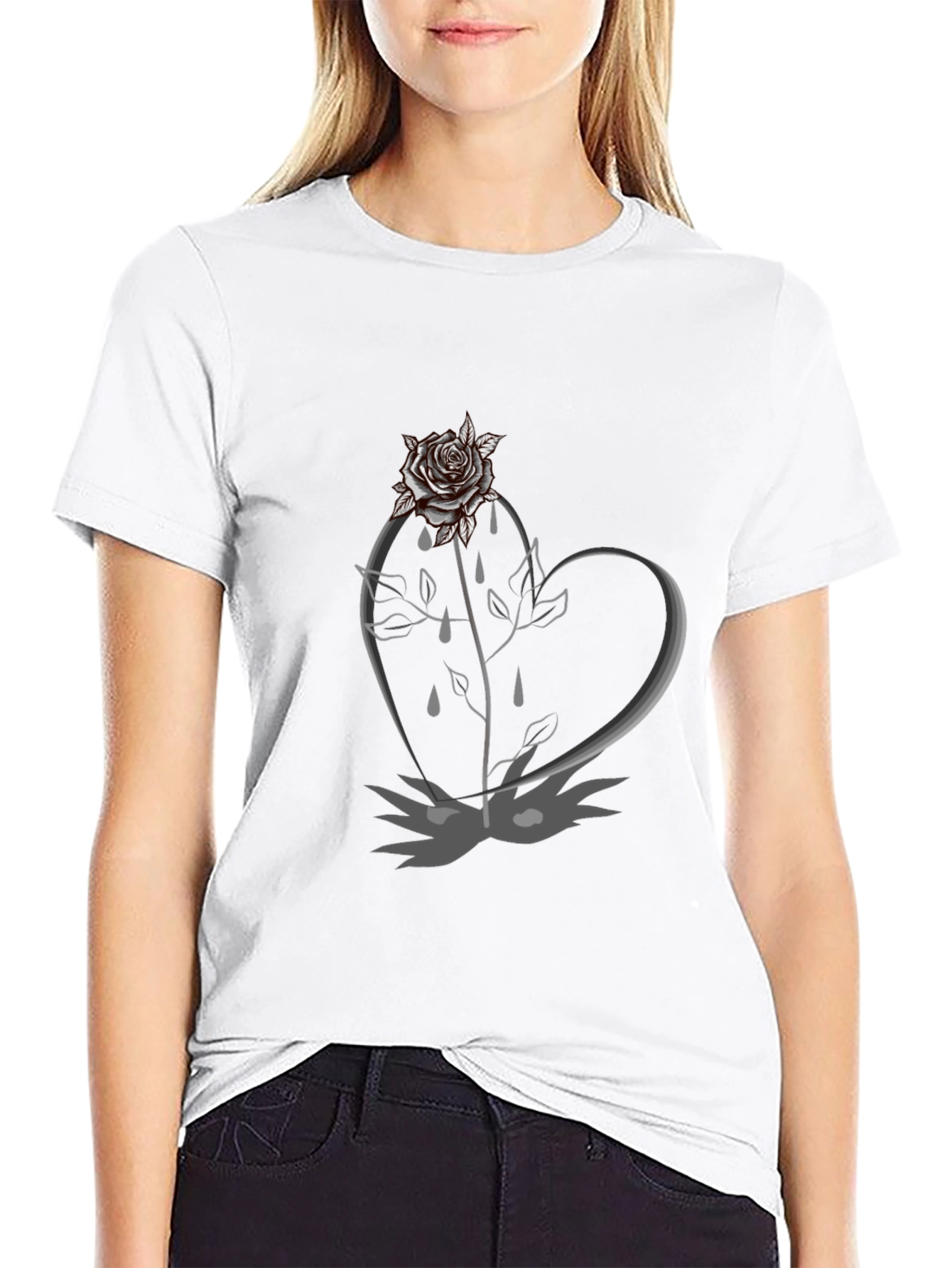 Gothic Rose Heart Black T-Shirt