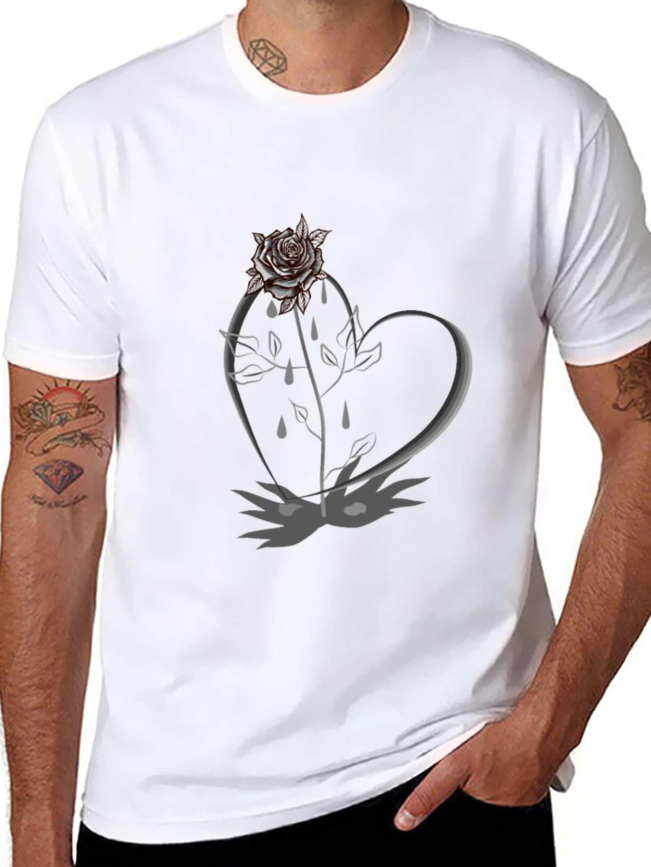 Gothic Rose Heart Black T-Shirt