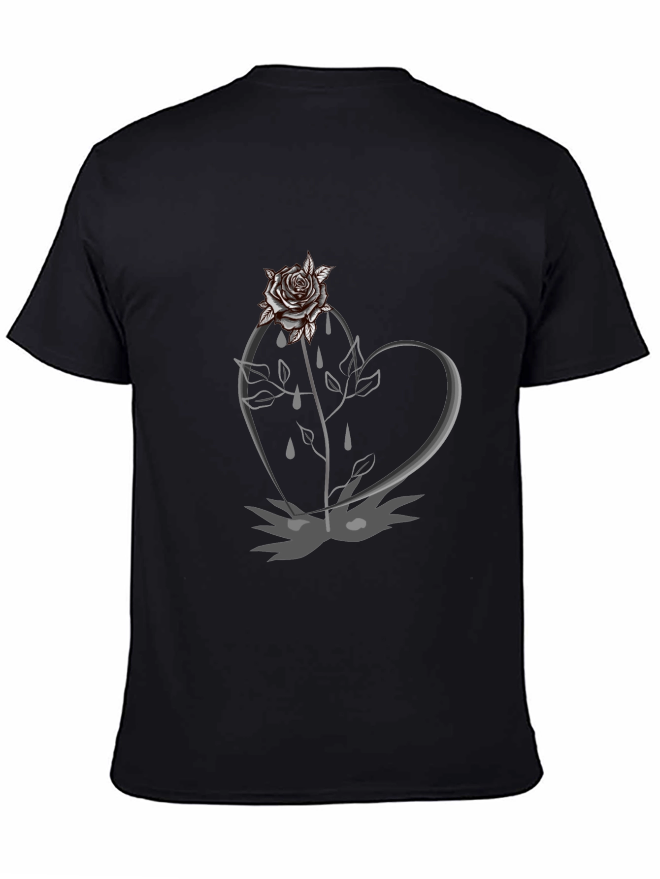 Gothic Rose Heart Black T-Shirt