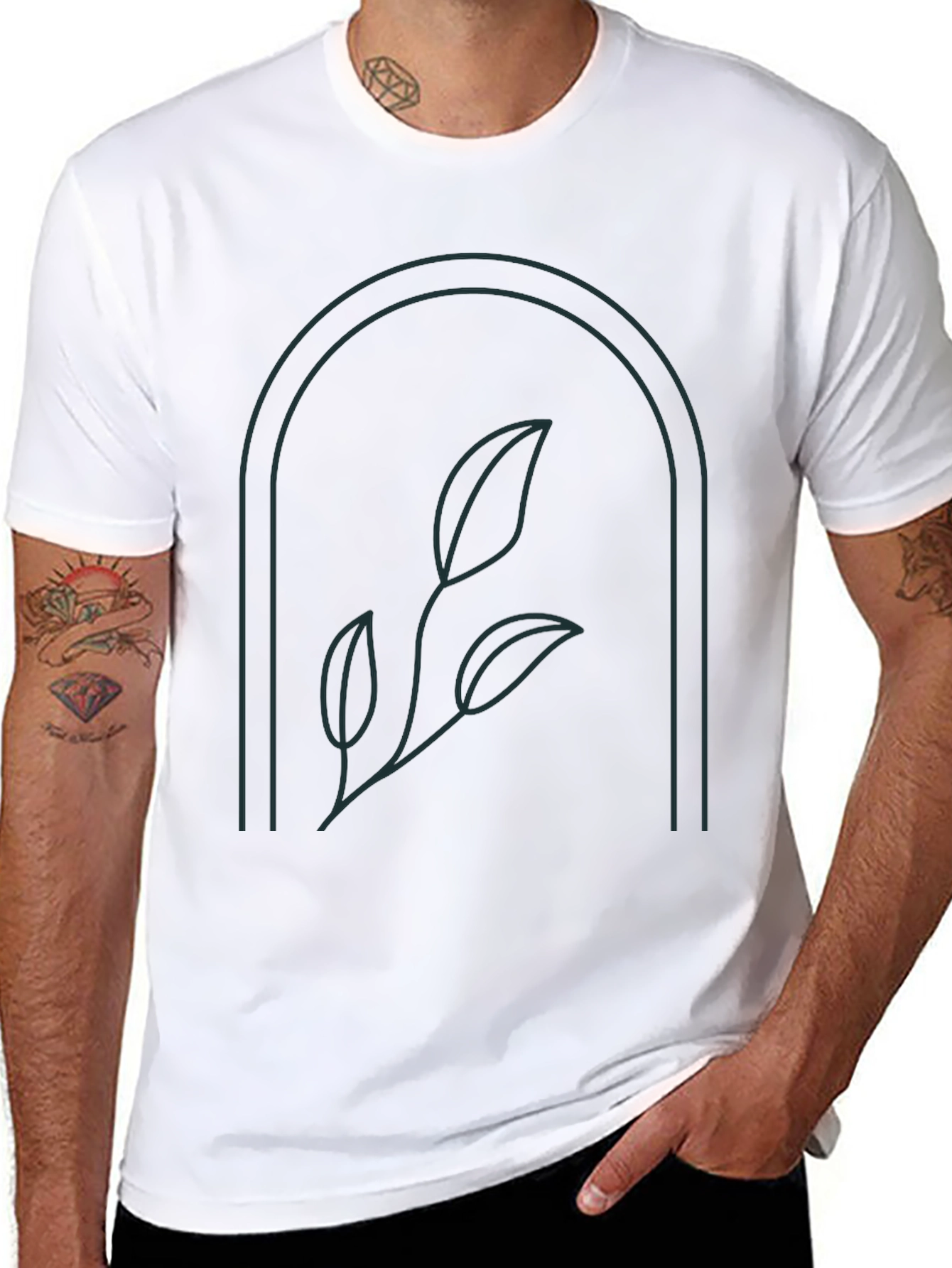Minimalist Botanical T-Shirt - Arched Leaves Design