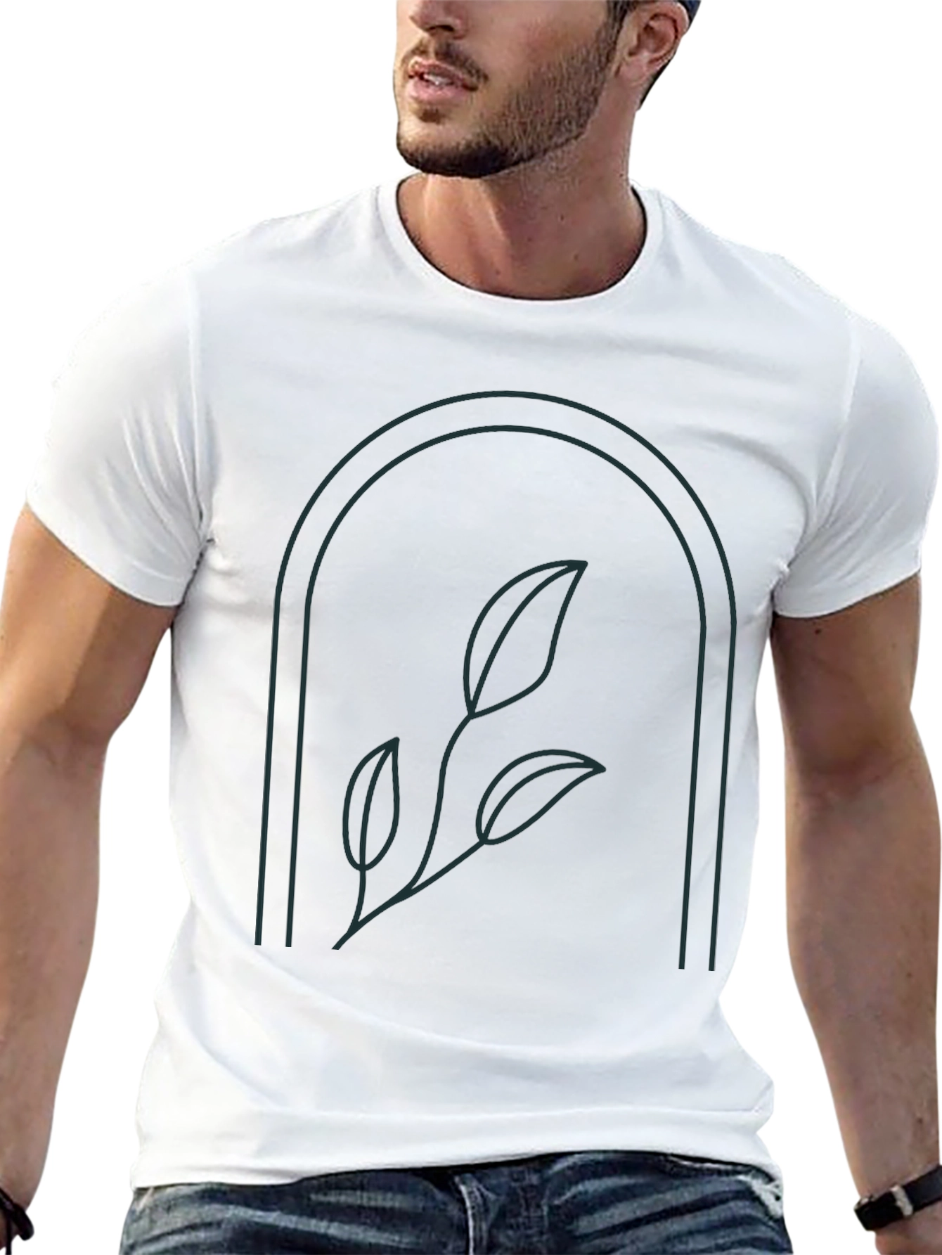 Minimalist Botanical T-Shirt - Arched Leaves Design