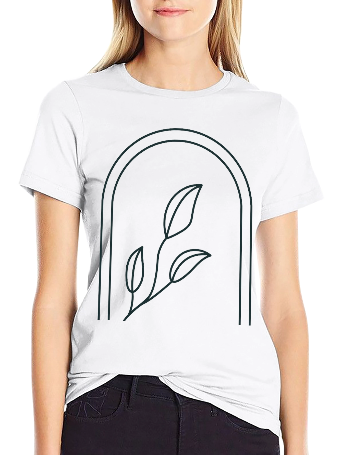 Minimalist Botanical T-Shirt - Arched Leaves Design