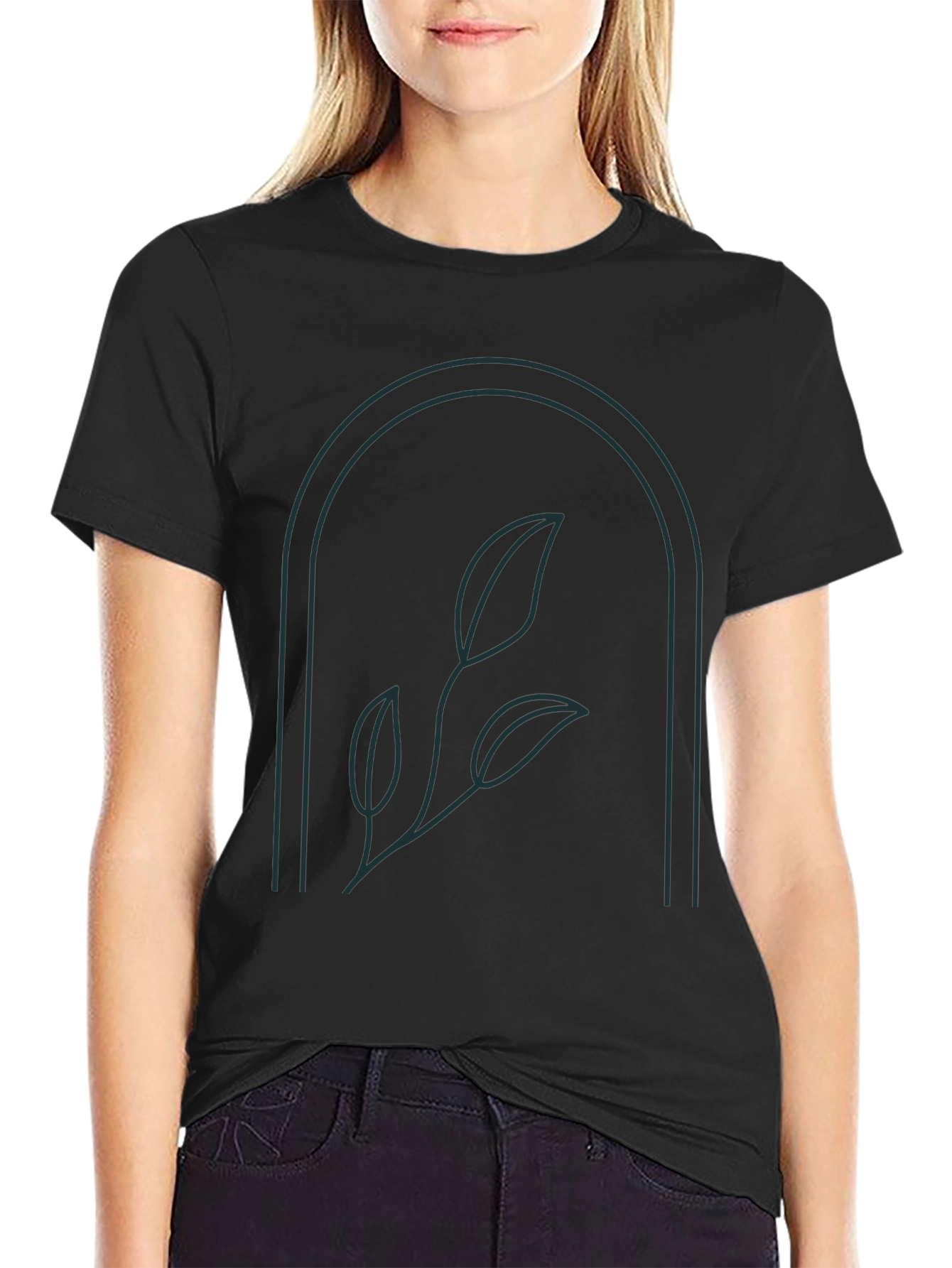 Minimalist Botanical T-Shirt - Arched Leaves Design