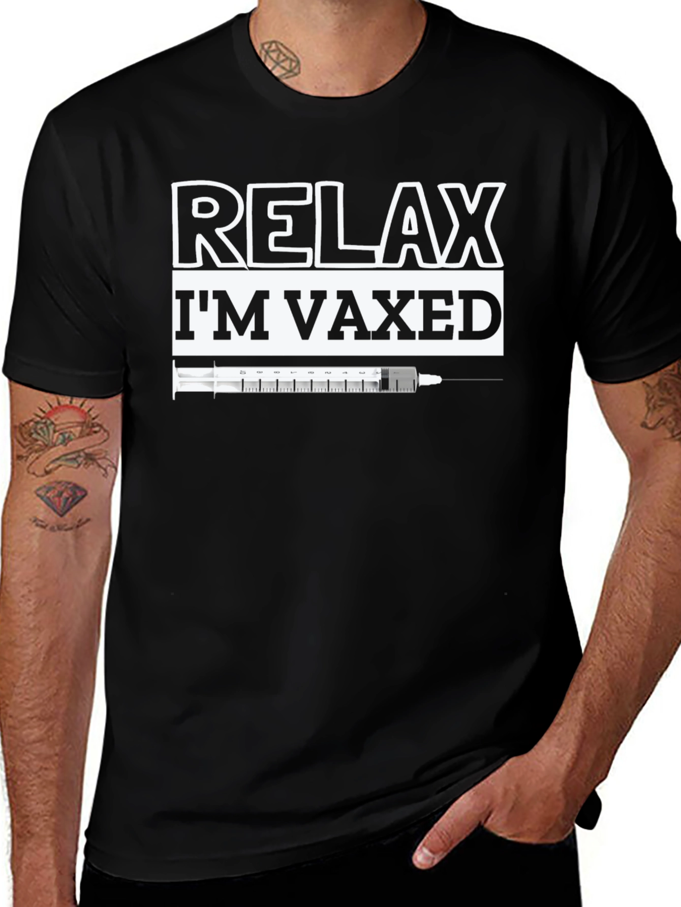 Relax Im Vaxed Graphic Tee - Black