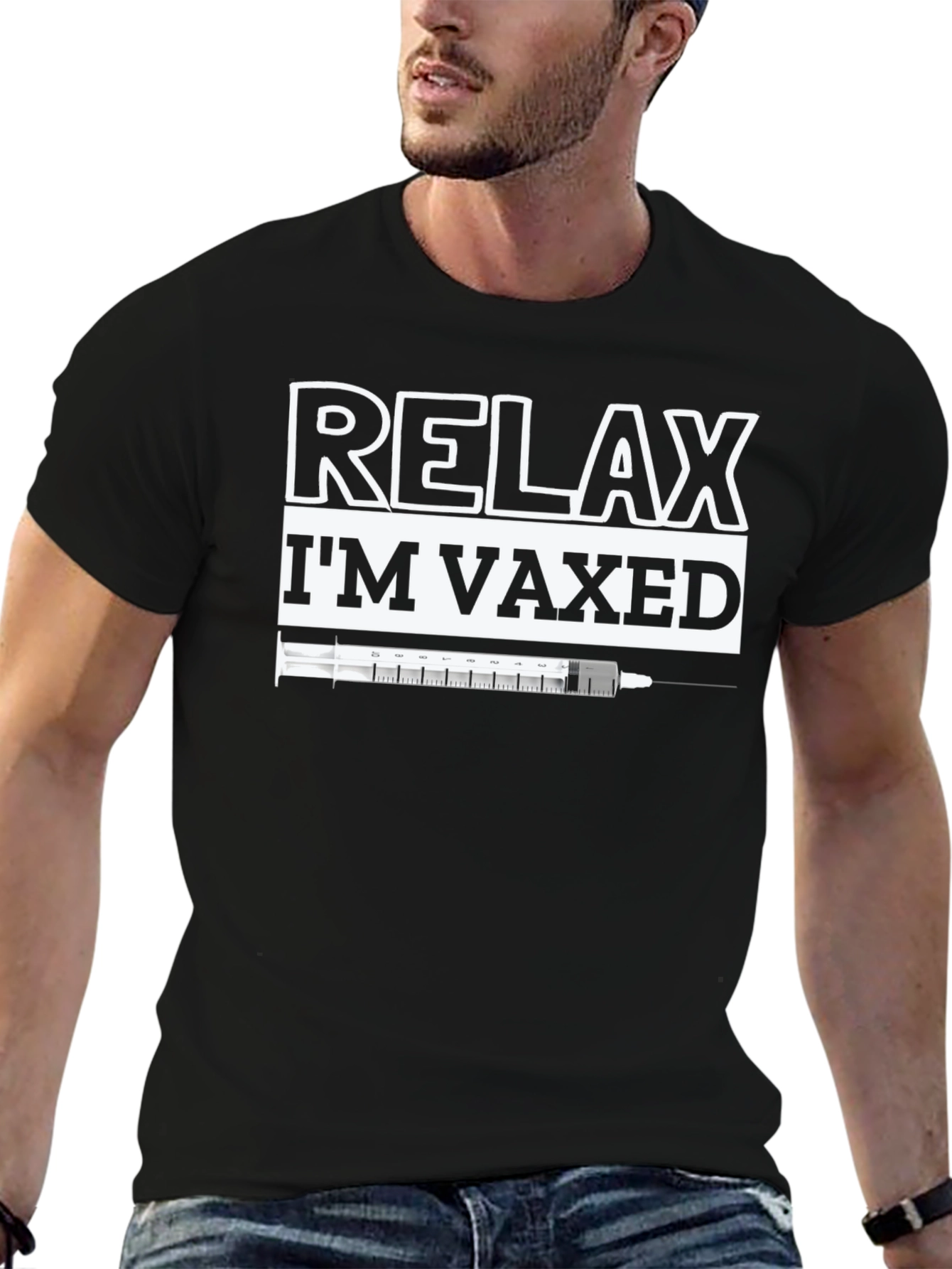Relax Im Vaxed Graphic Tee - Black