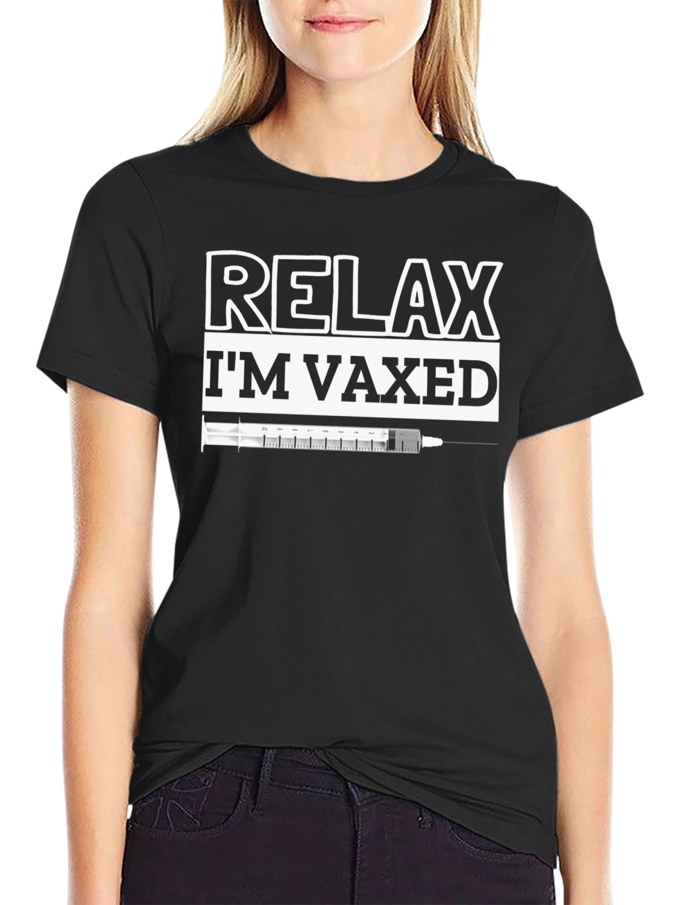 Relax Im Vaxed Graphic Tee - Black