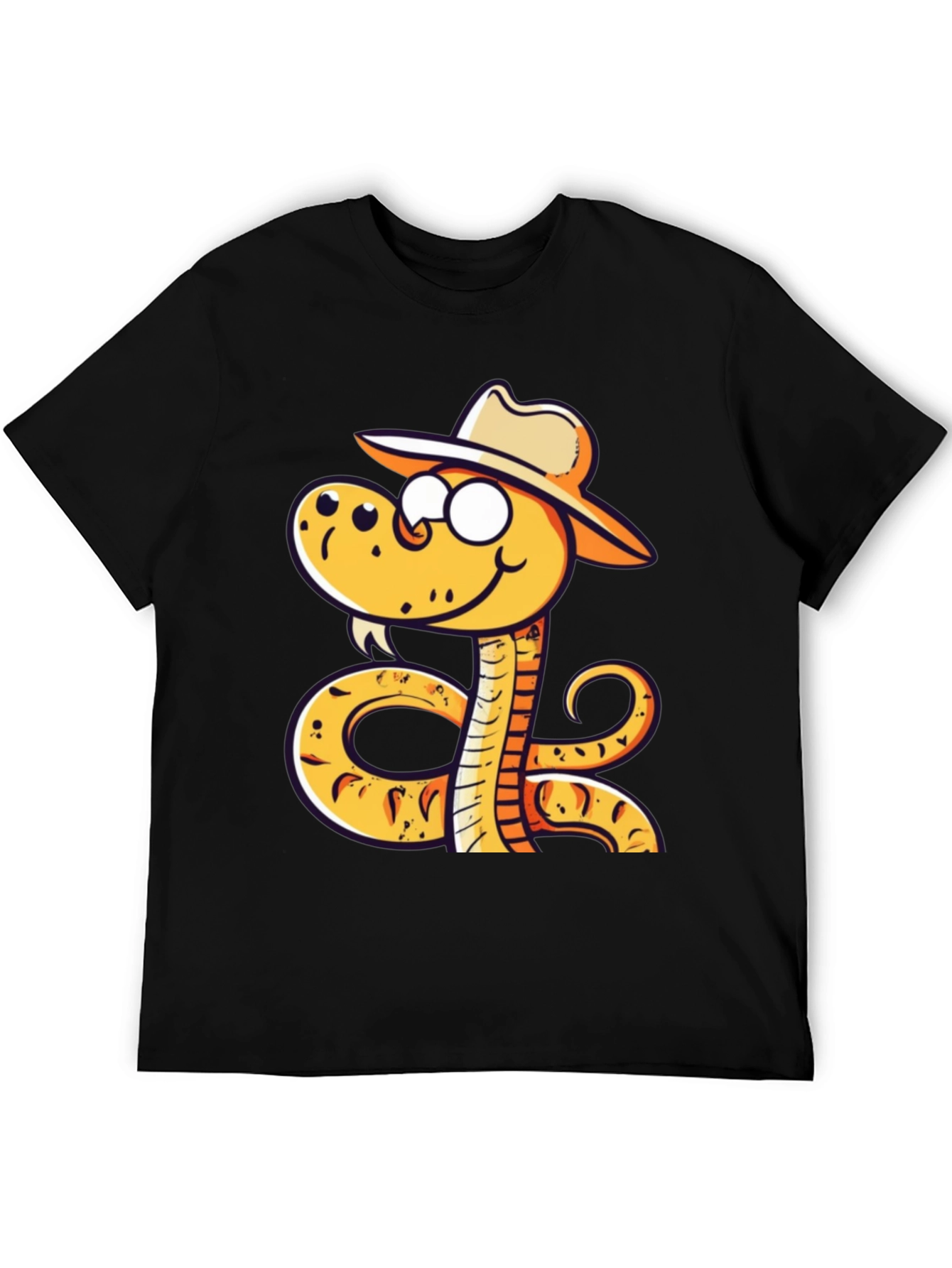 Snake Cowboy Cartoon Black T-Shirt