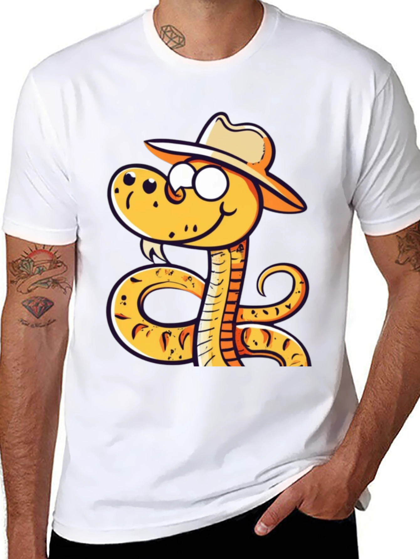 Snake Cowboy Cartoon Black T-Shirt