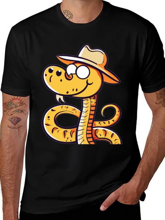 Snake Cowboy Cartoon Black T-Shirt
