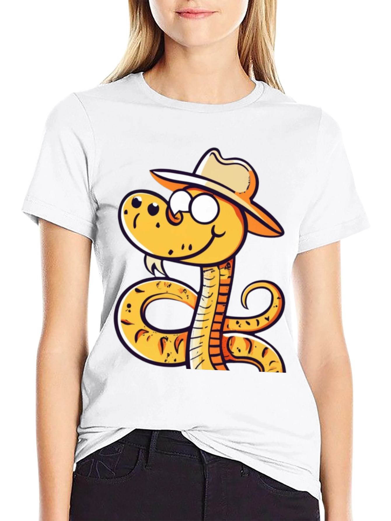 Snake Cowboy Cartoon Black T-Shirt