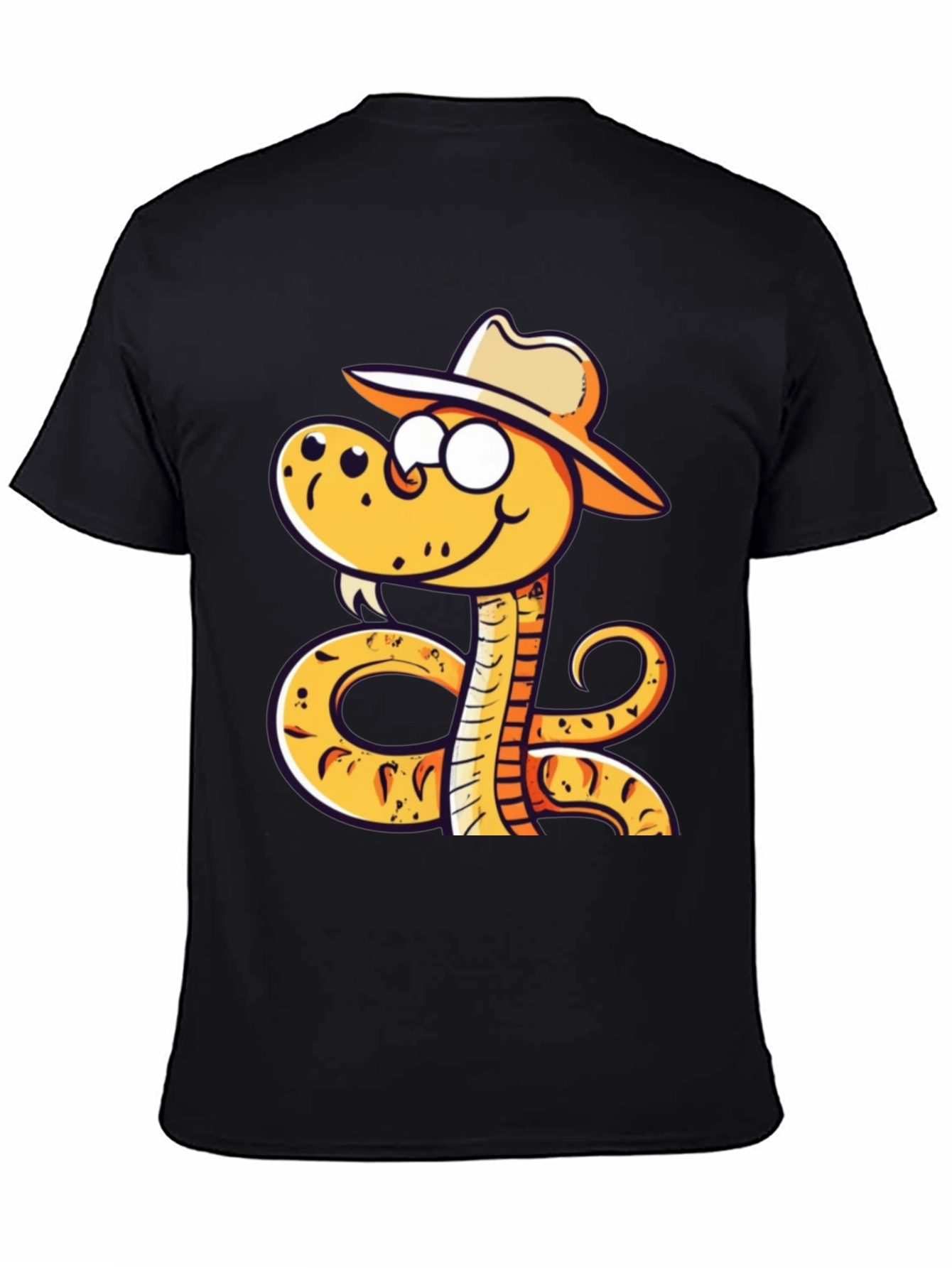 Snake Cowboy Cartoon Black T-Shirt