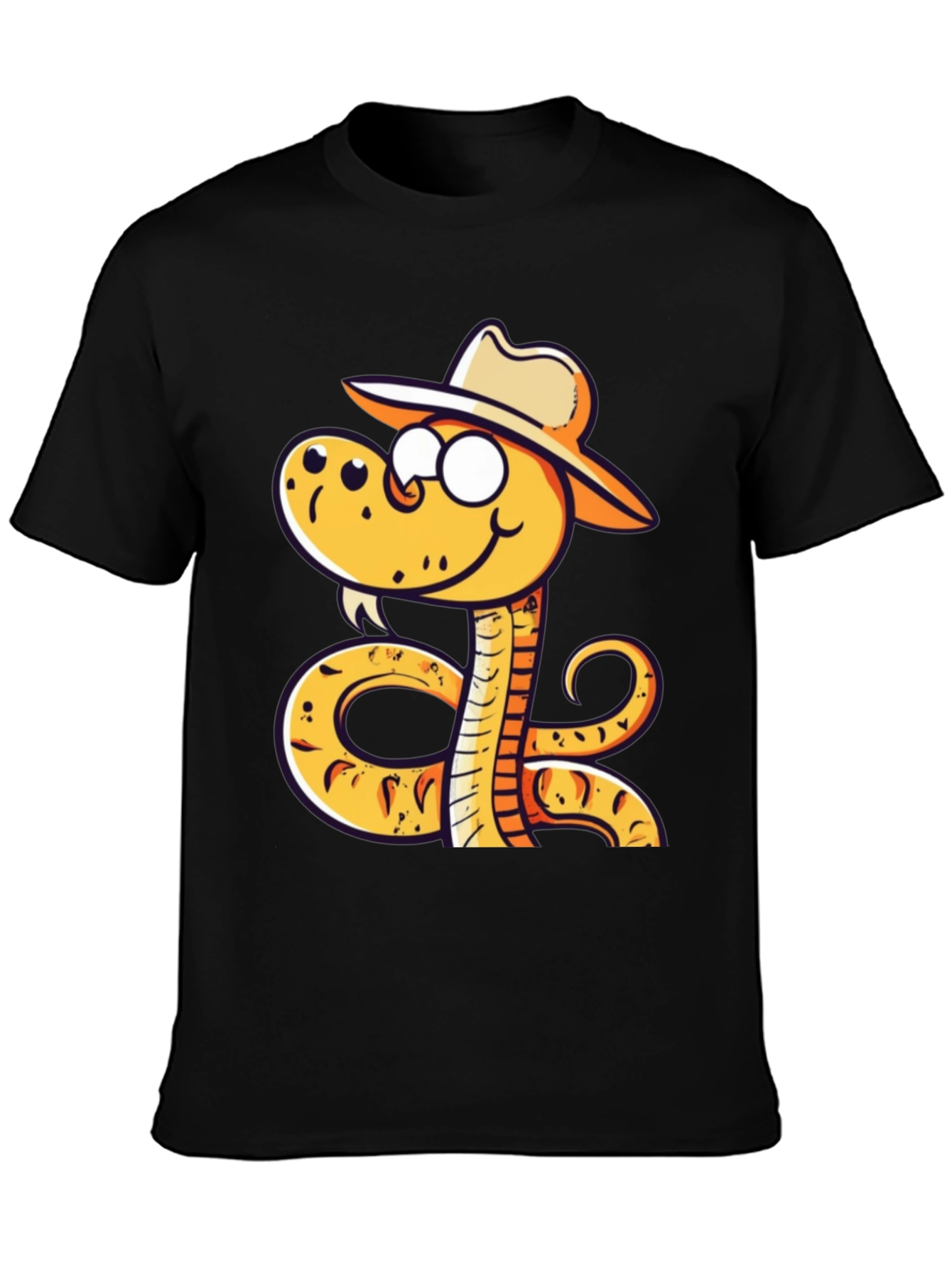 Snake Cowboy Cartoon Black T-Shirt
