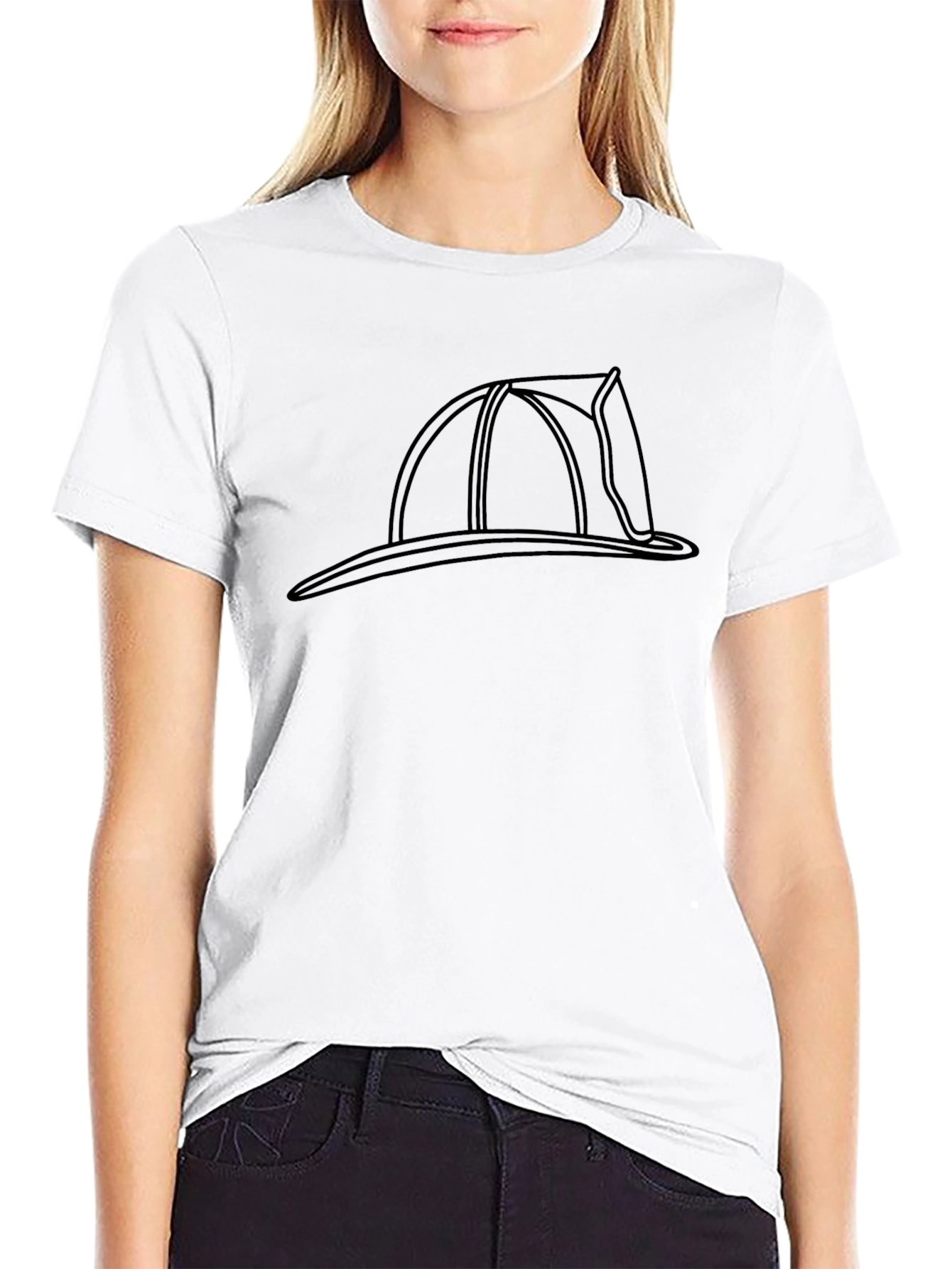 Firefighter Helmet Outline Graphic T-Shirt