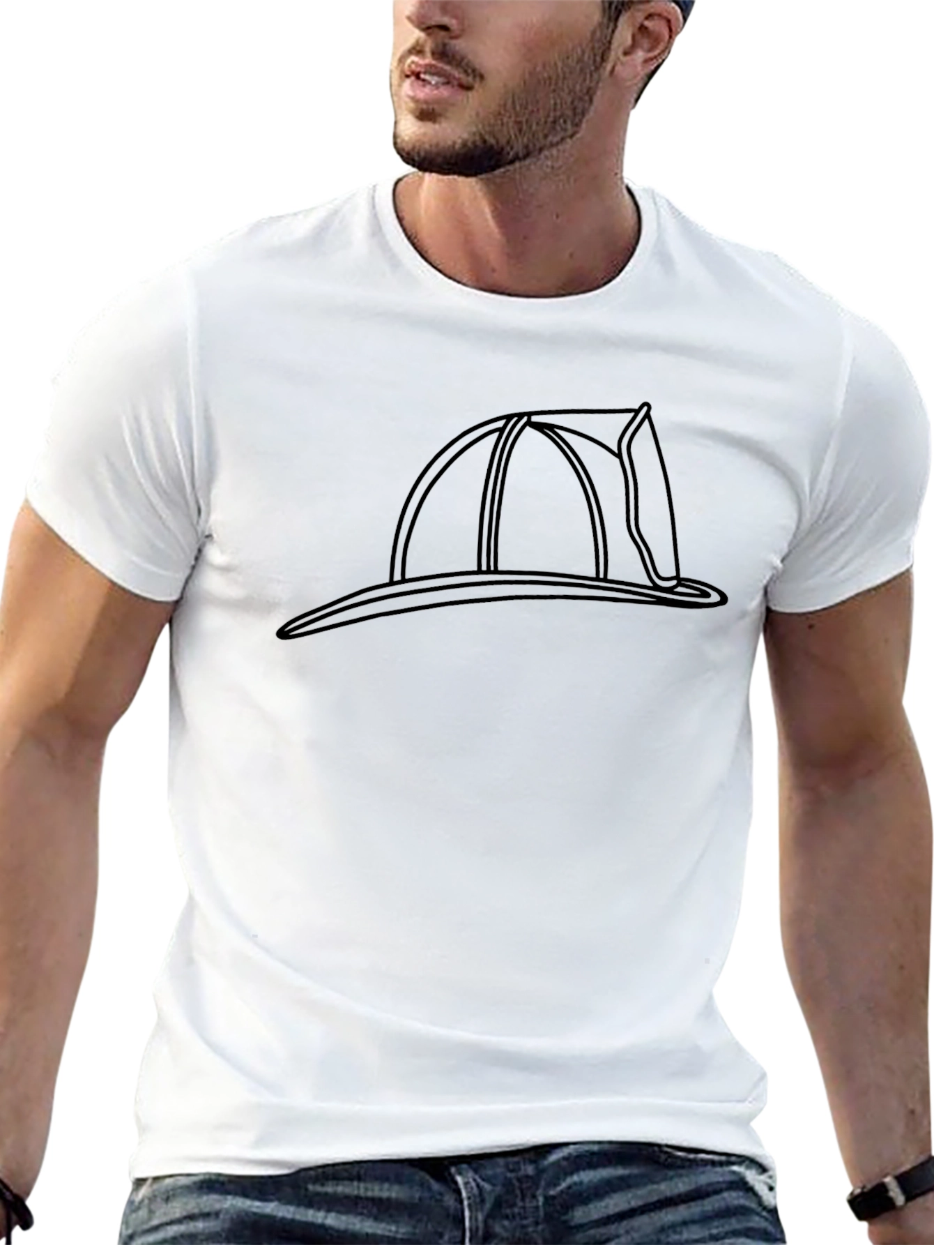 Firefighter Helmet Outline Graphic T-Shirt
