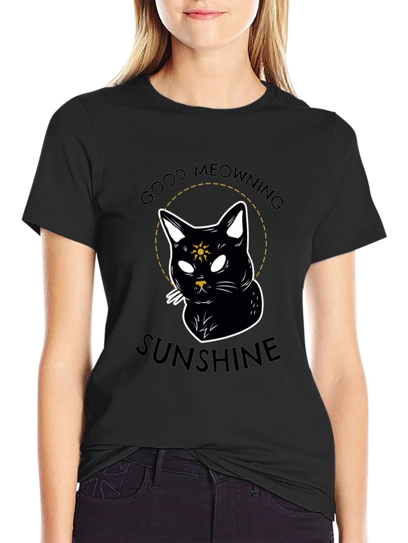 Good Meowning Sunshine Black Cat T-Shirt