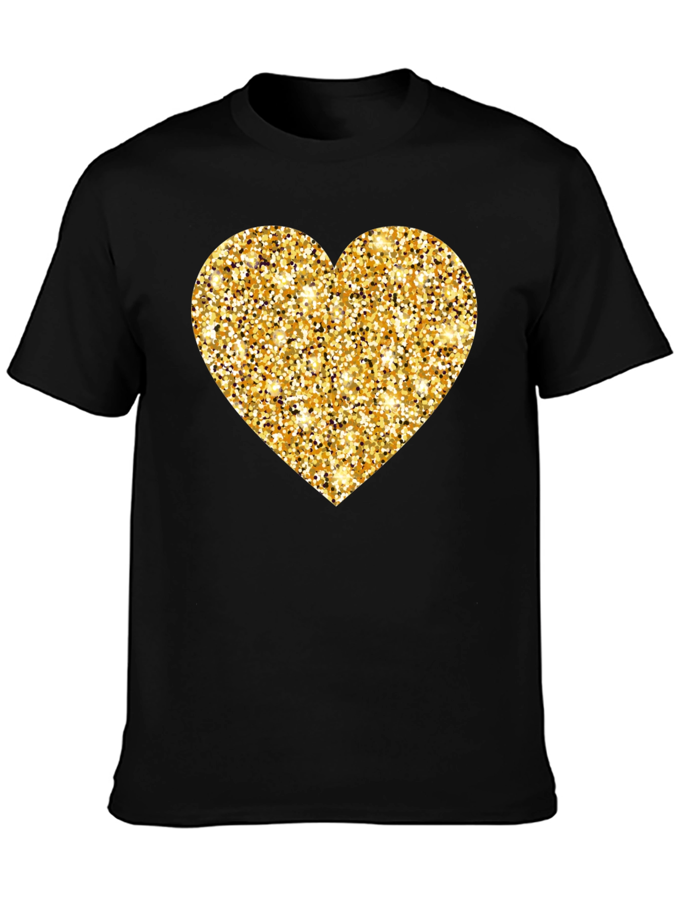 Gold Glitter Heart Black T-Shirt
