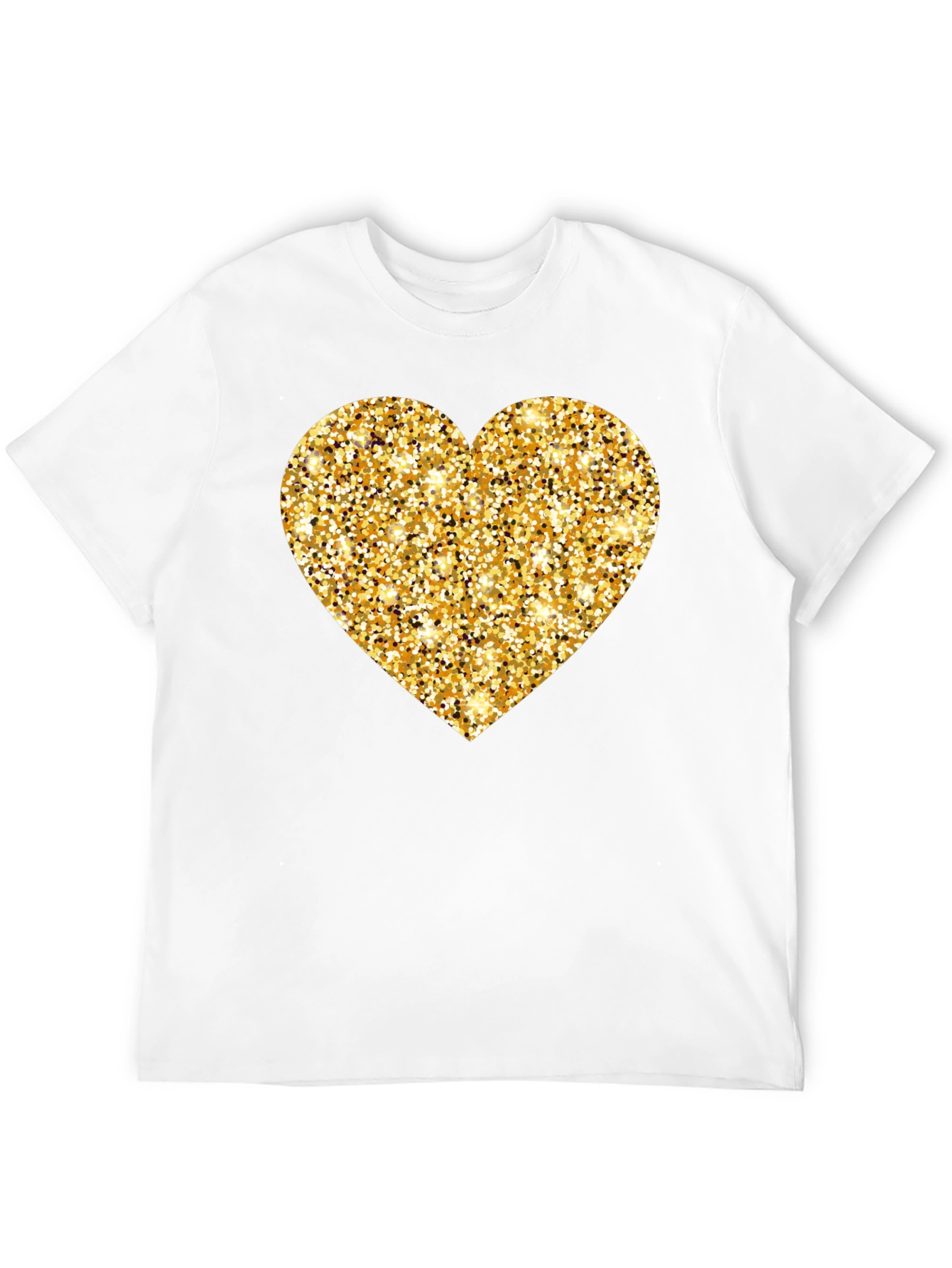 Gold Glitter Heart Black T-Shirt