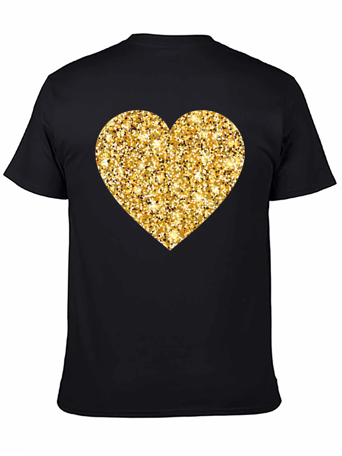 Gold Glitter Heart Black T-Shirt