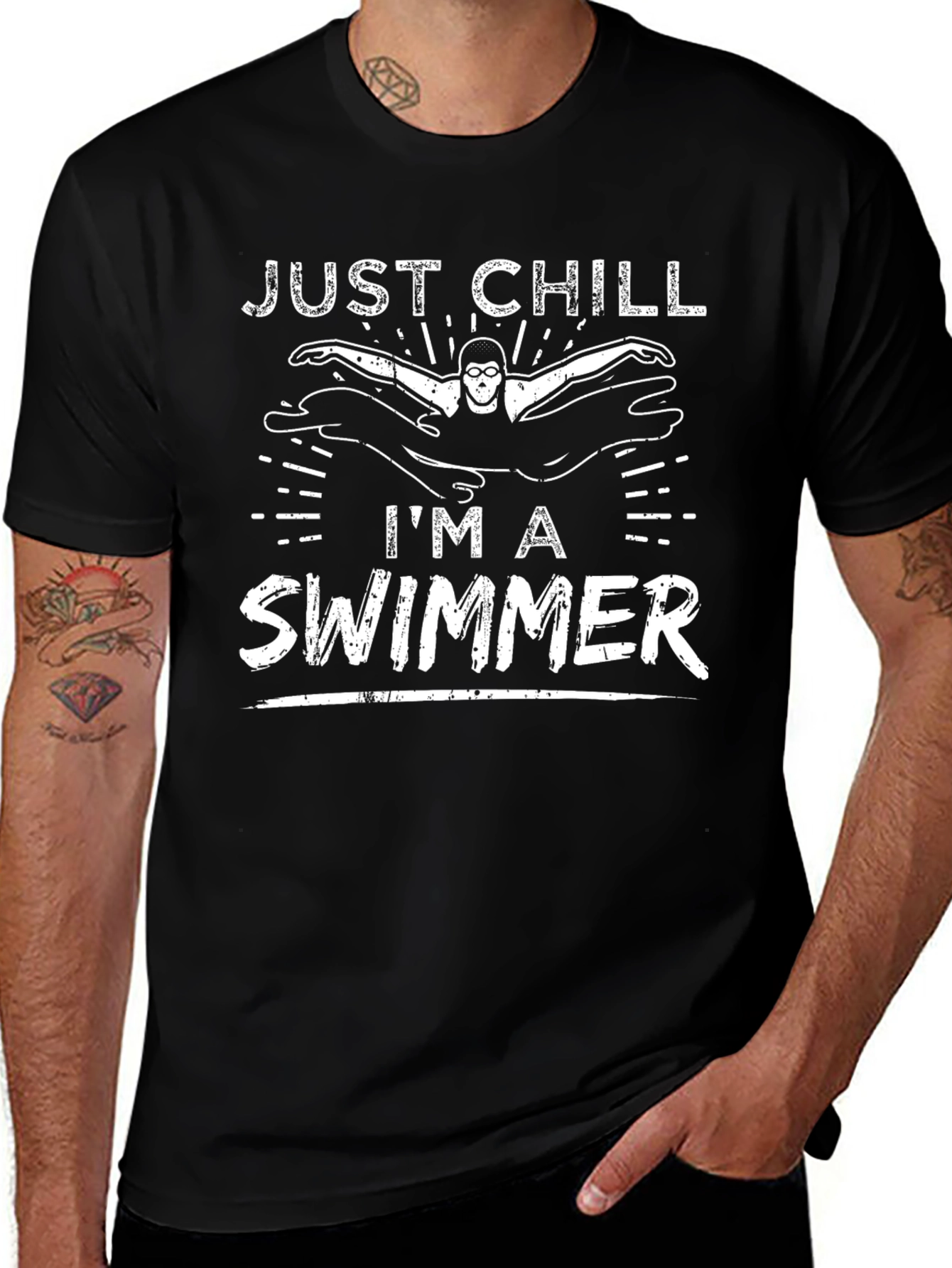 Just Chill Im A Swimmer Black T-Shirt