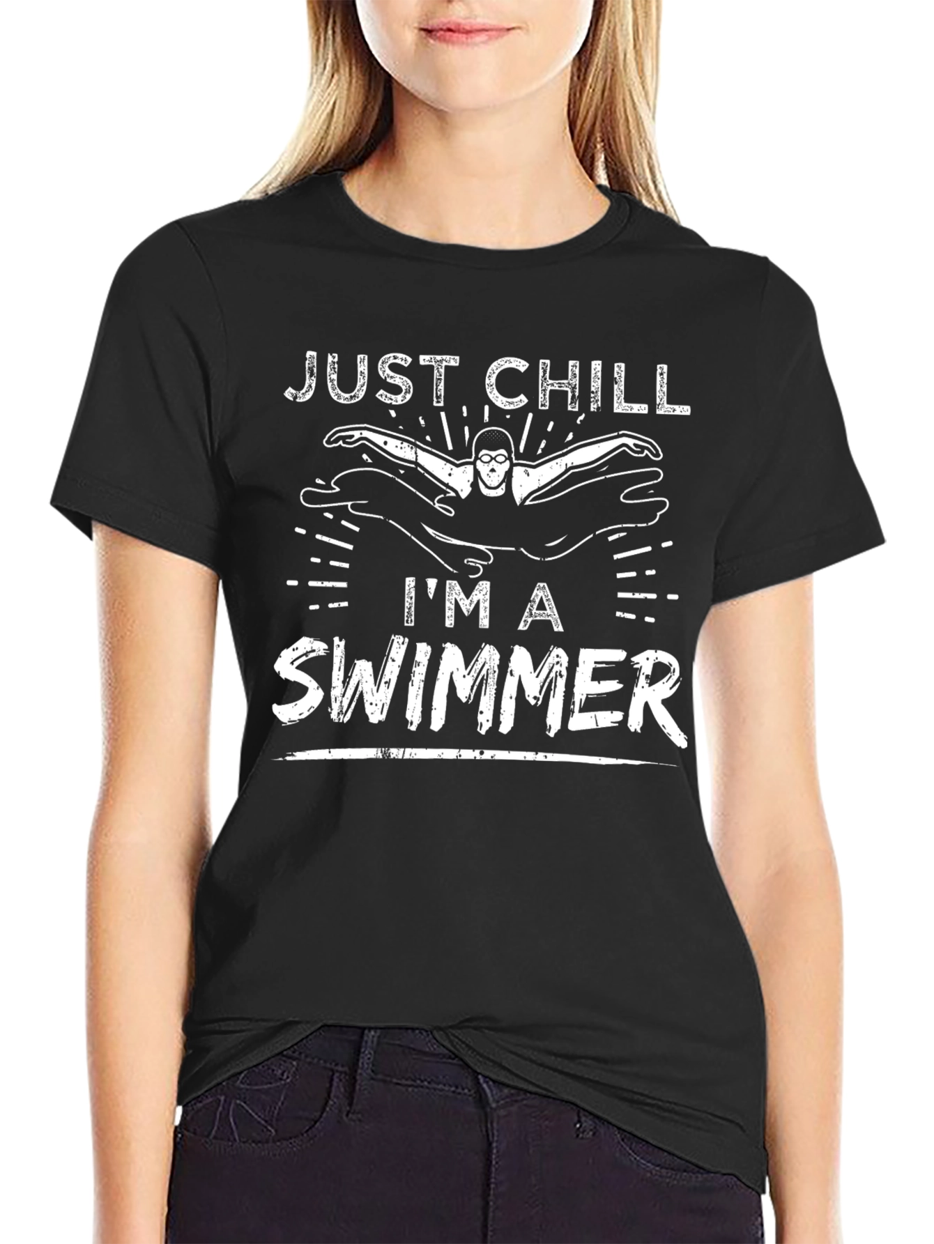 Just Chill Im A Swimmer Black T-Shirt