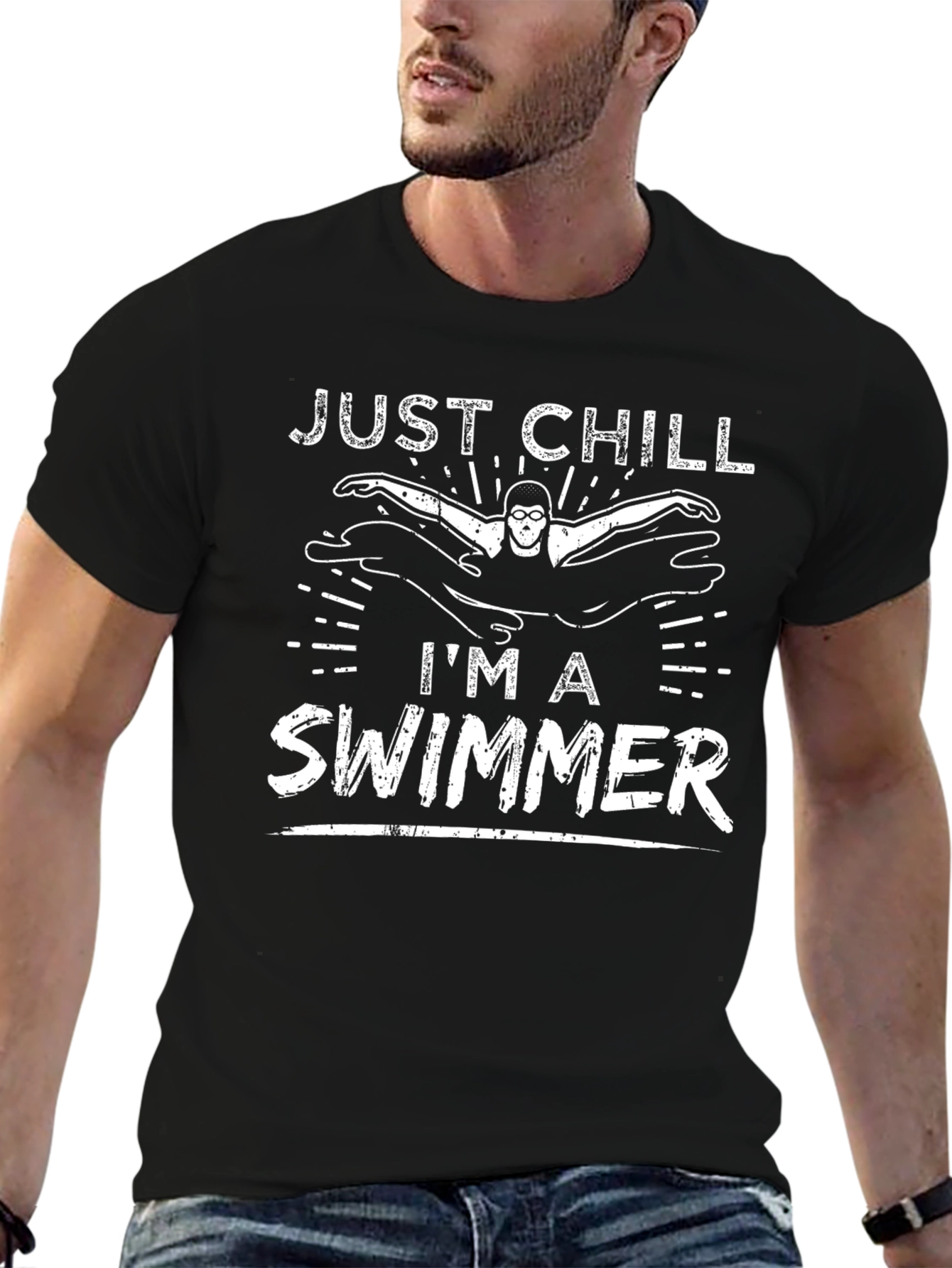 Just Chill Im A Swimmer Black T-Shirt