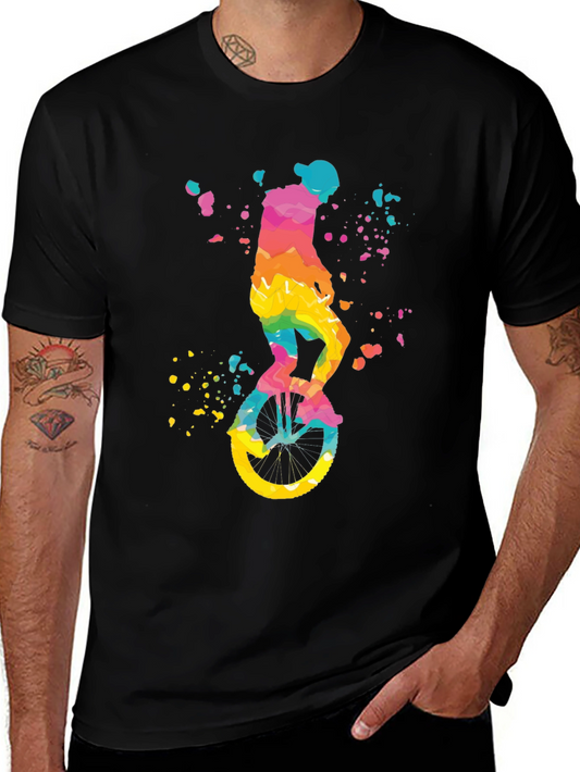 Colorful Unicycle Graphic Tee - Cool Artistic Design