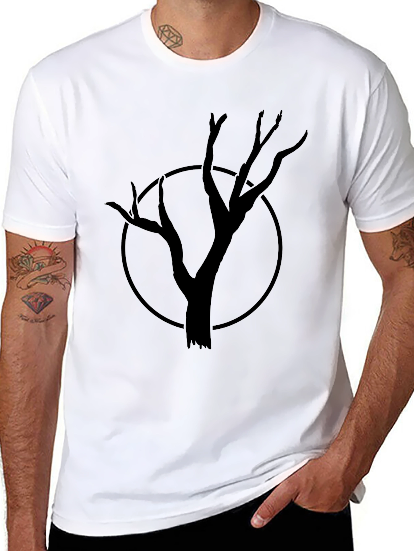 Mens Black Tree Graphic Tee - Unique Design