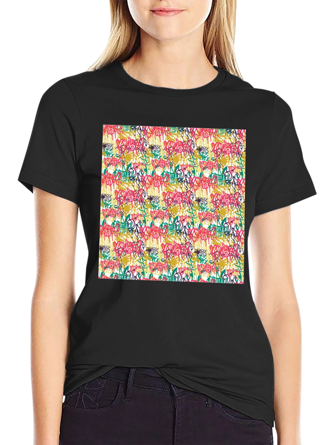 Graffiti Art Print Black T-Shirt