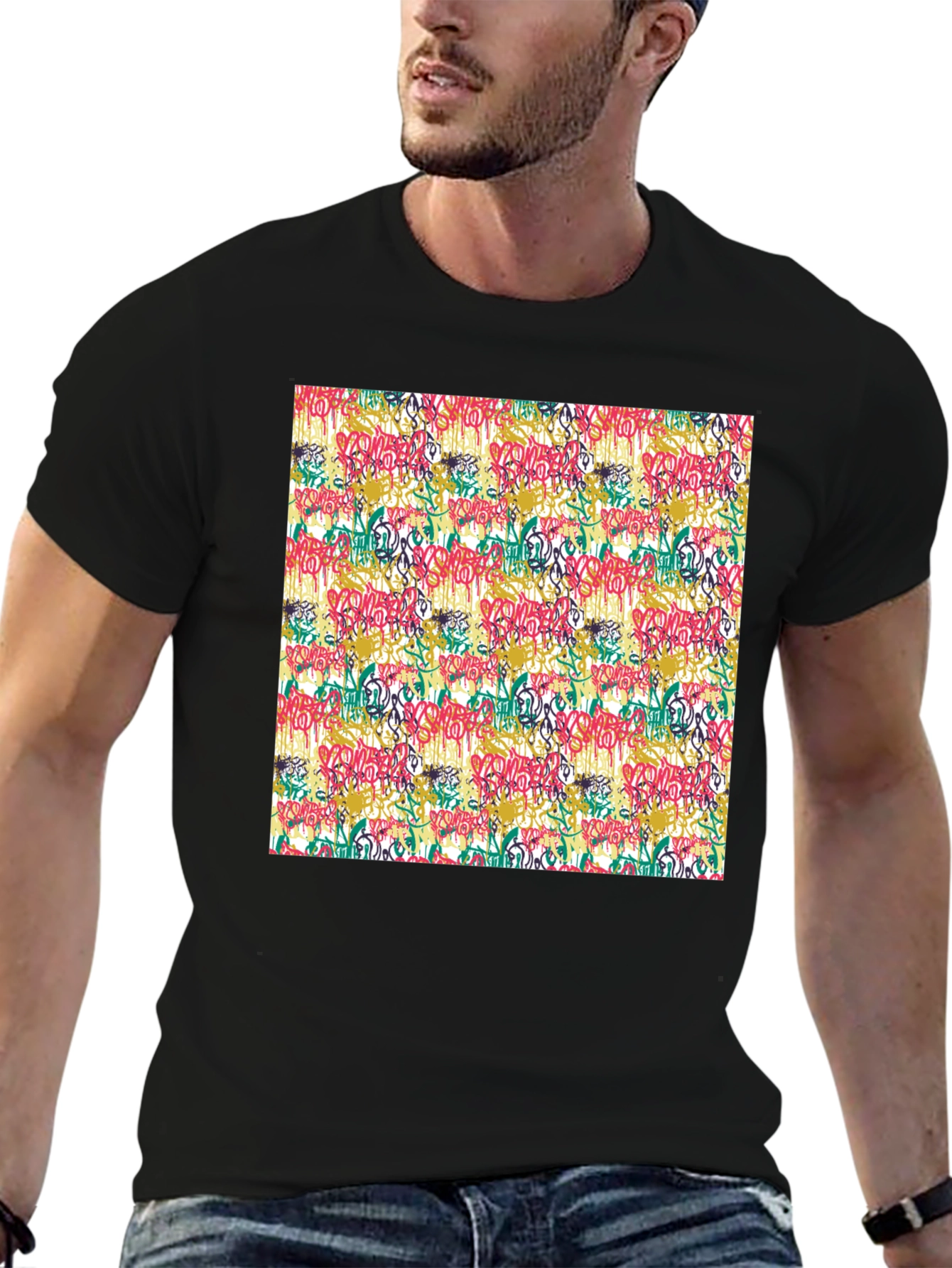 Graffiti Art Print Black T-Shirt