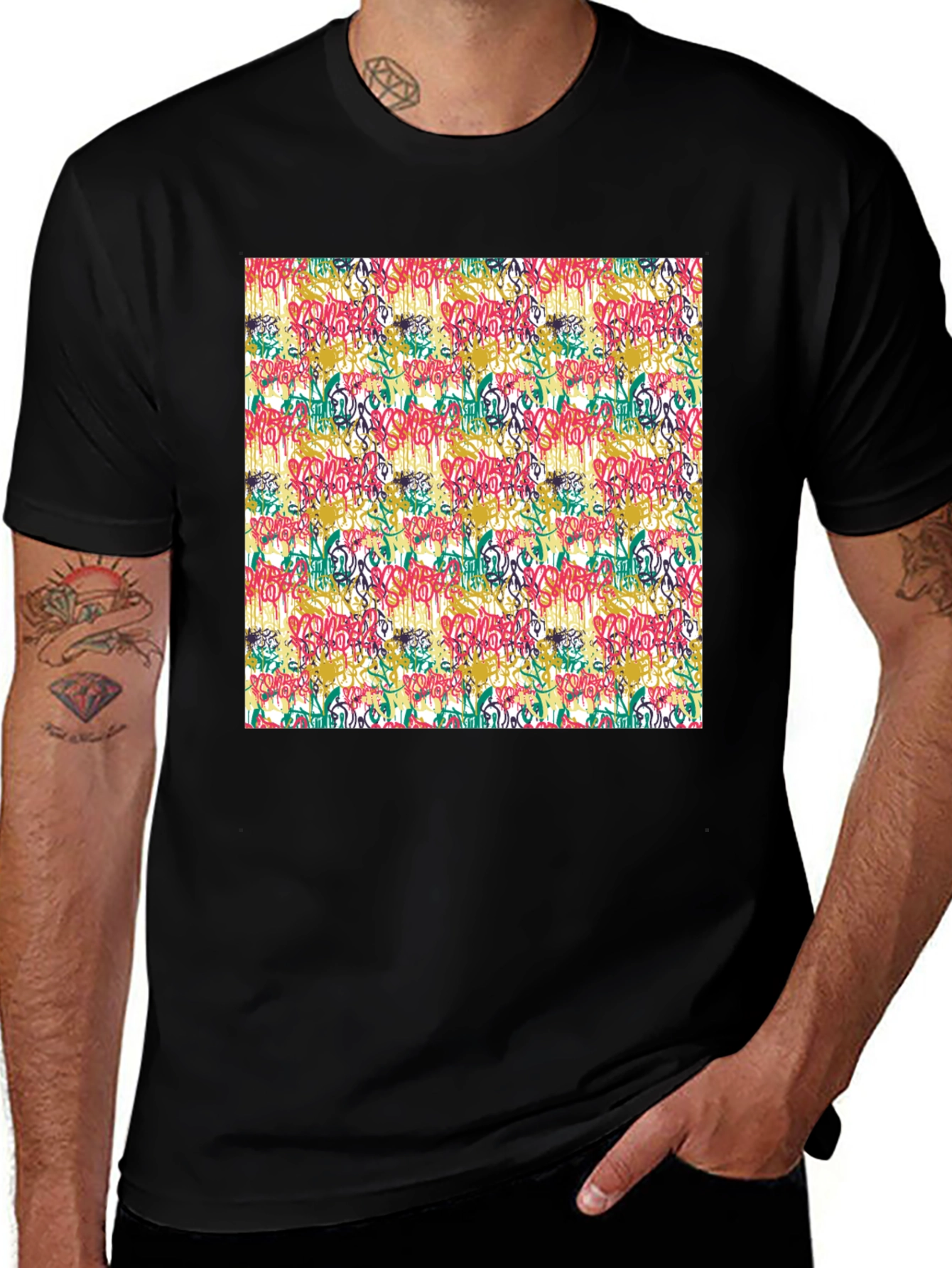 Graffiti Art Print Black T-Shirt
