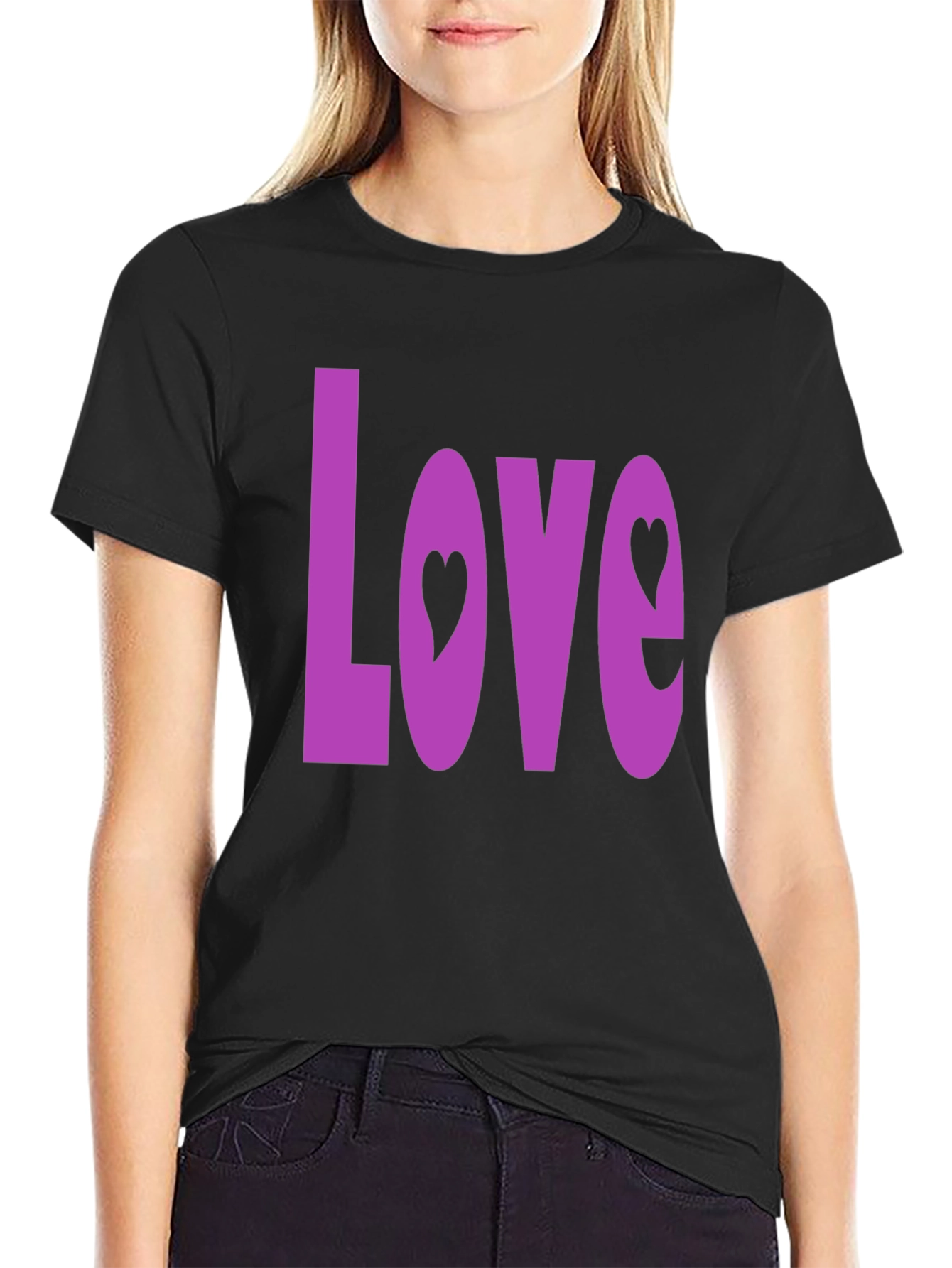 Love Heart Graphic Black T-Shirt