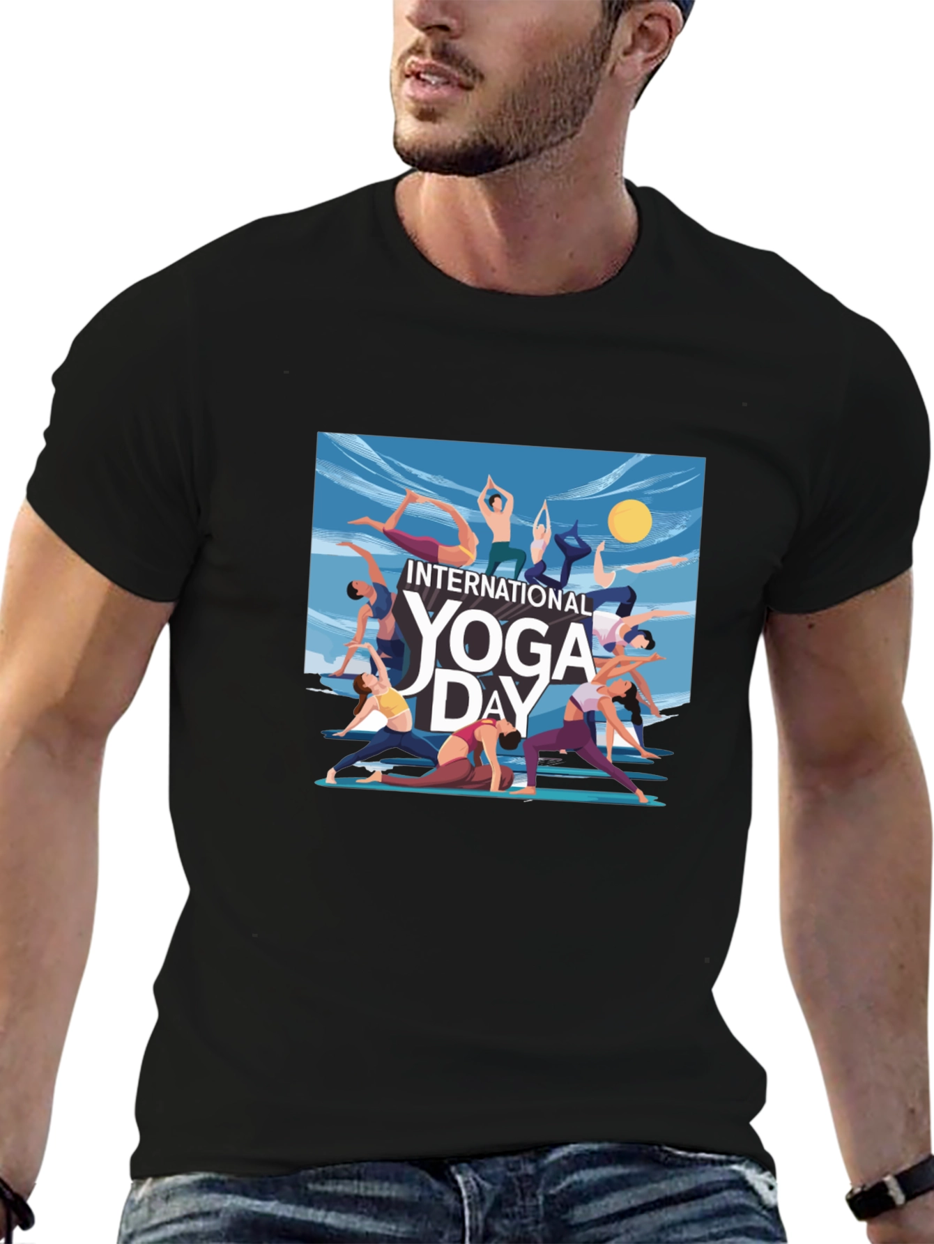 Yoga Day Graphic Tee - Black Unisex T-Shirt