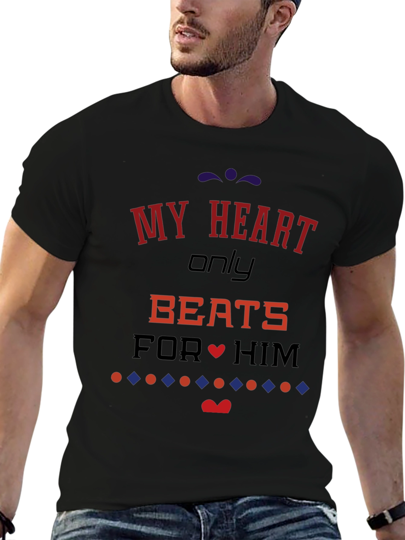 My Heart Only Beats For Him Black T-Shirt