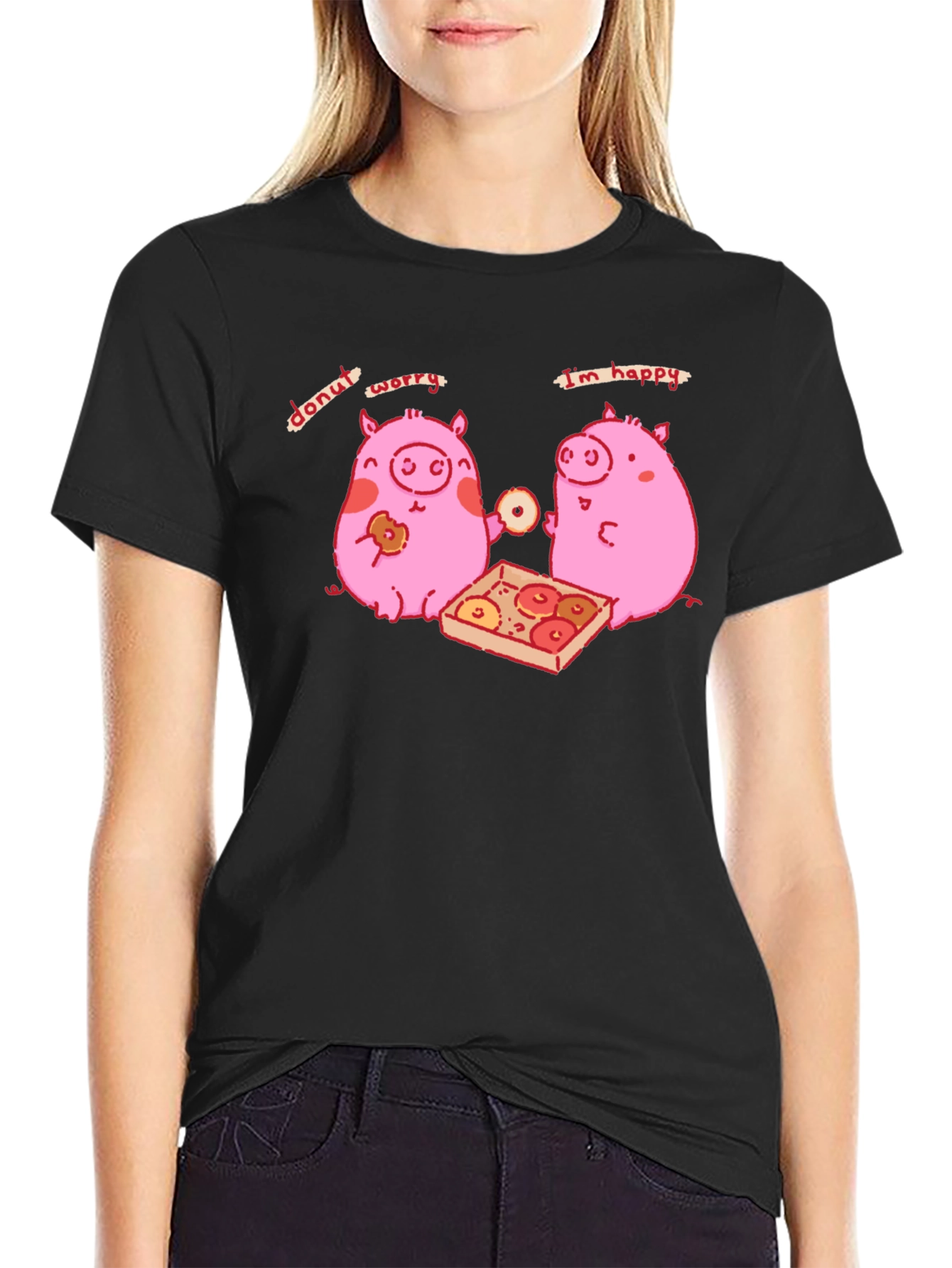 Donut Worry Im Happy Pig Graphic Tee