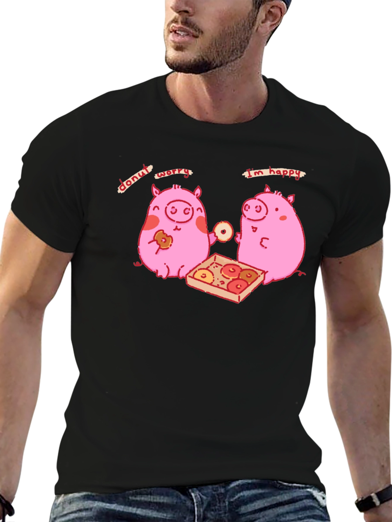 Donut Worry Im Happy Pig Graphic Tee
