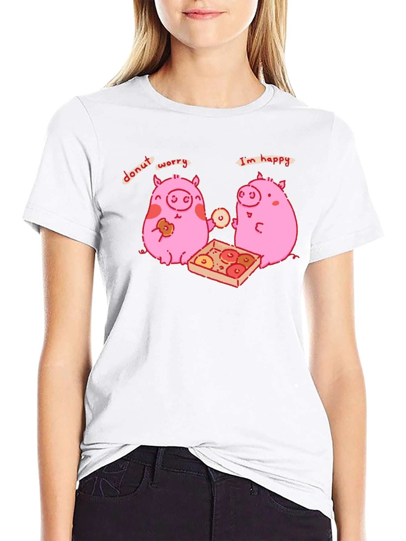 Donut Worry Im Happy Pig Graphic Tee