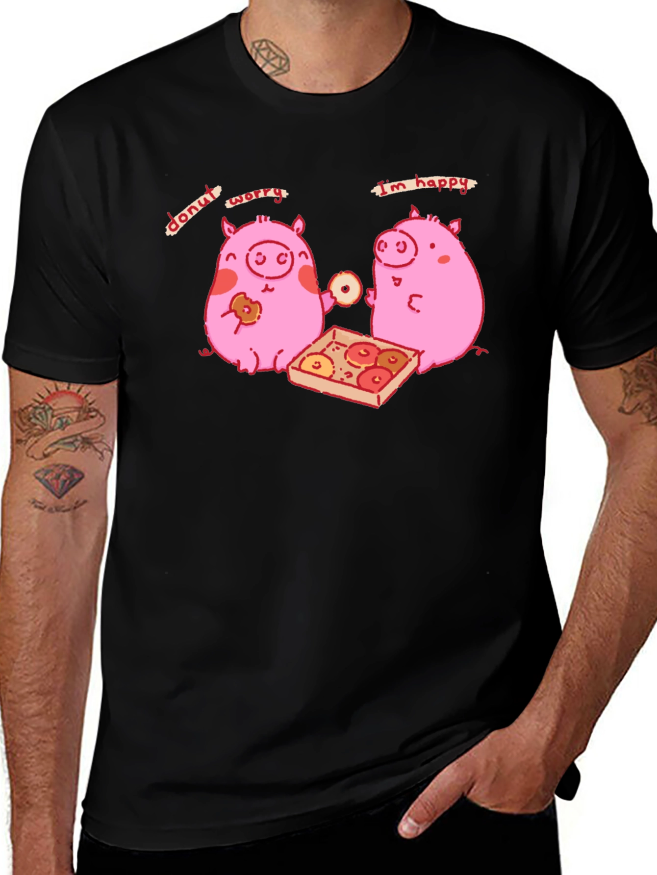 Donut Worry Im Happy Pig Graphic Tee