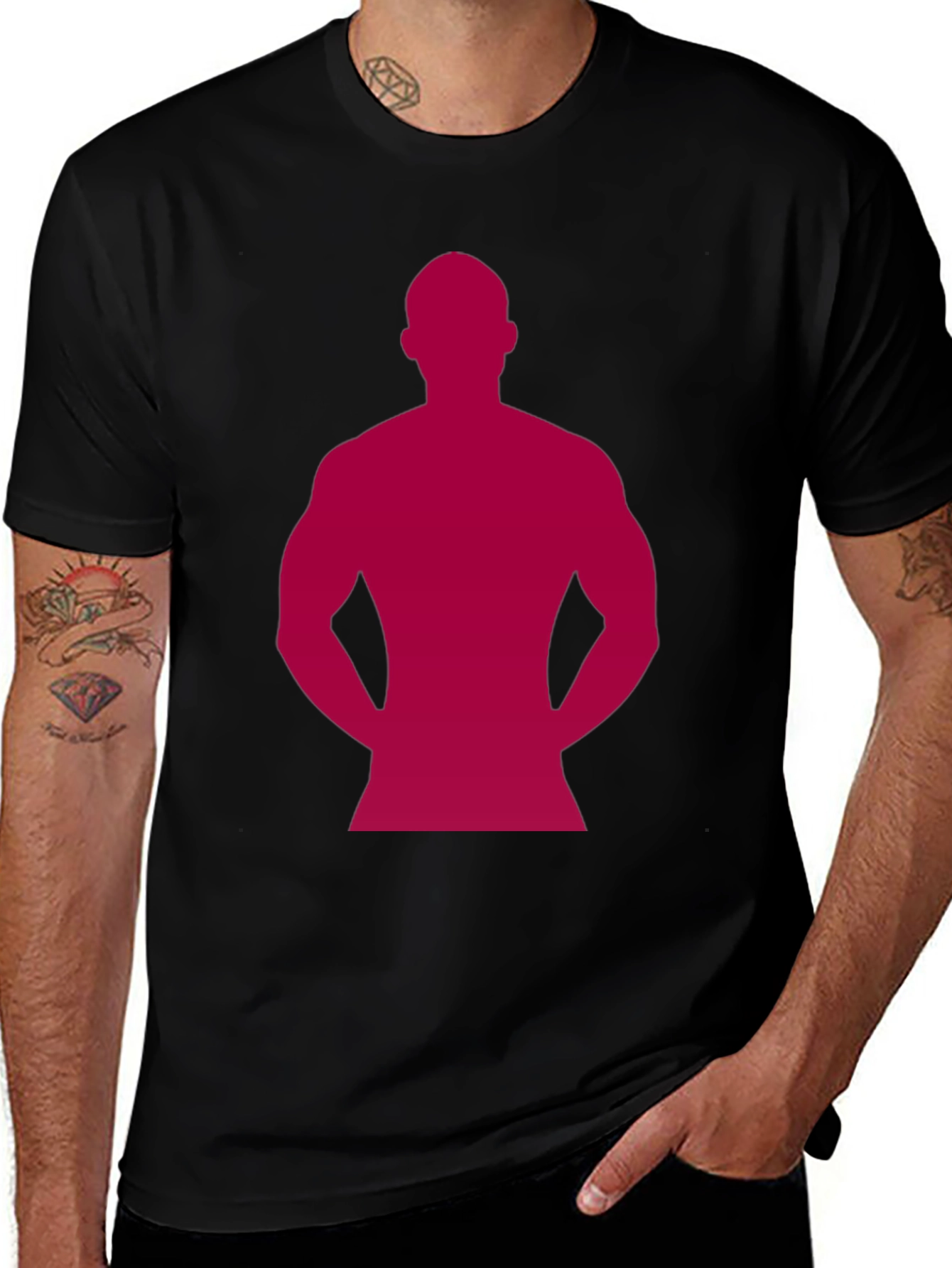 Muscle Man Silhouette T-Shirt - Black