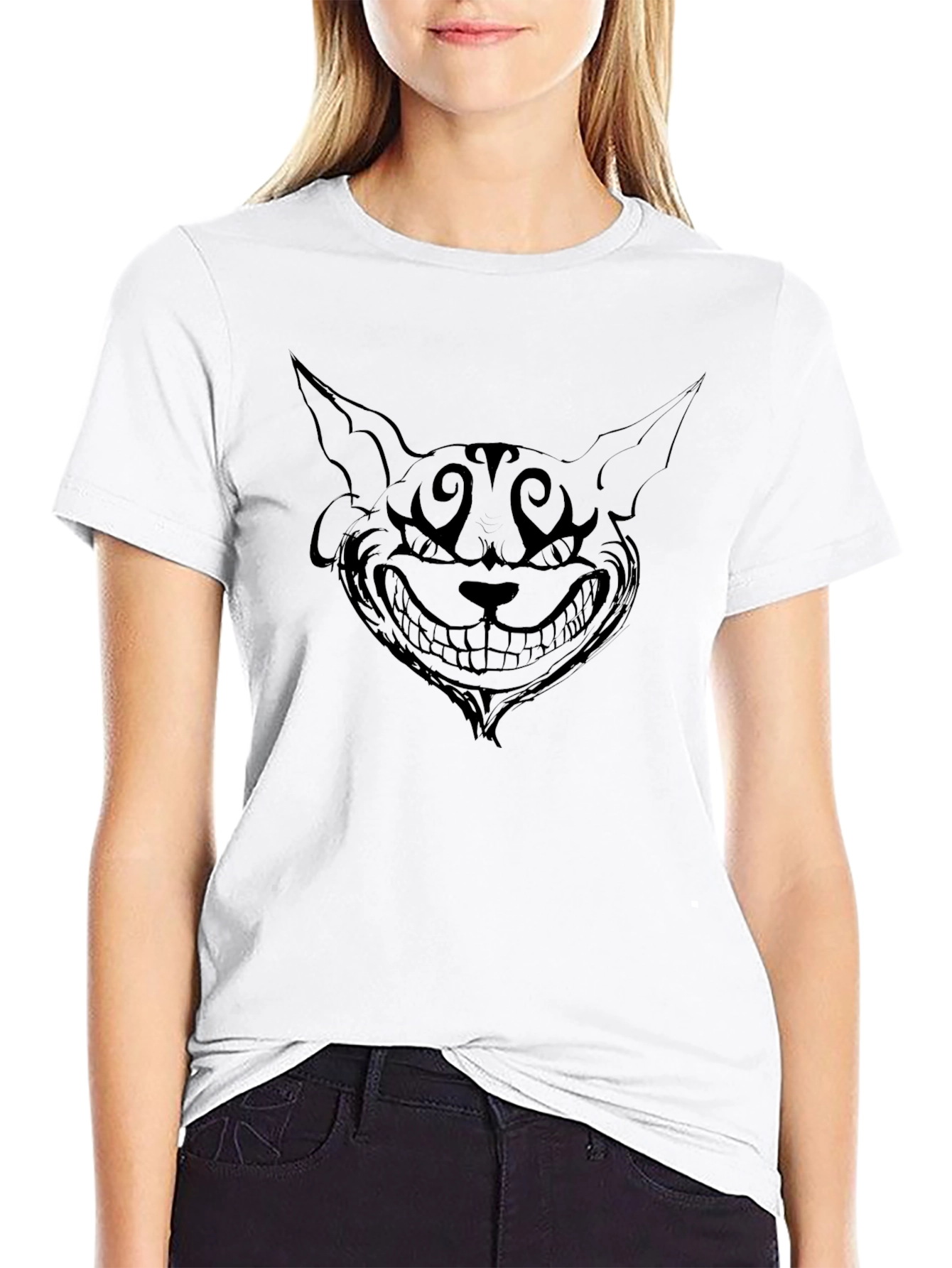 Grinning Cat Graphic Tee - Mens Black T-Shirt