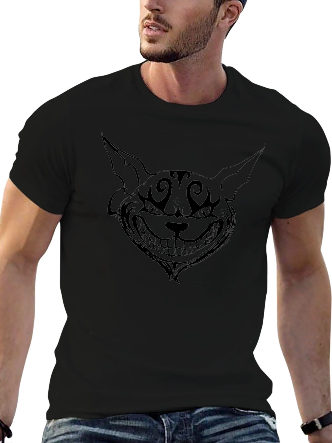 Grinning Cat Graphic Tee - Mens Black T-Shirt
