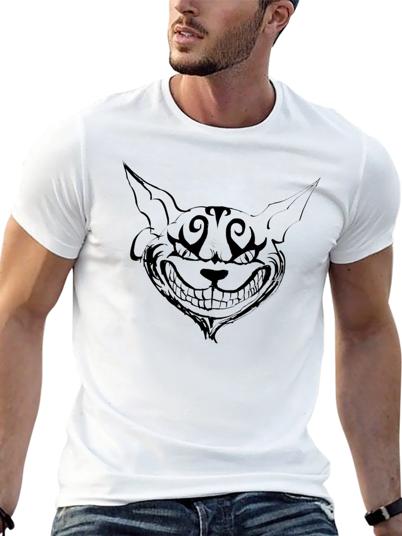 Grinning Cat Graphic Tee - Mens Black T-Shirt
