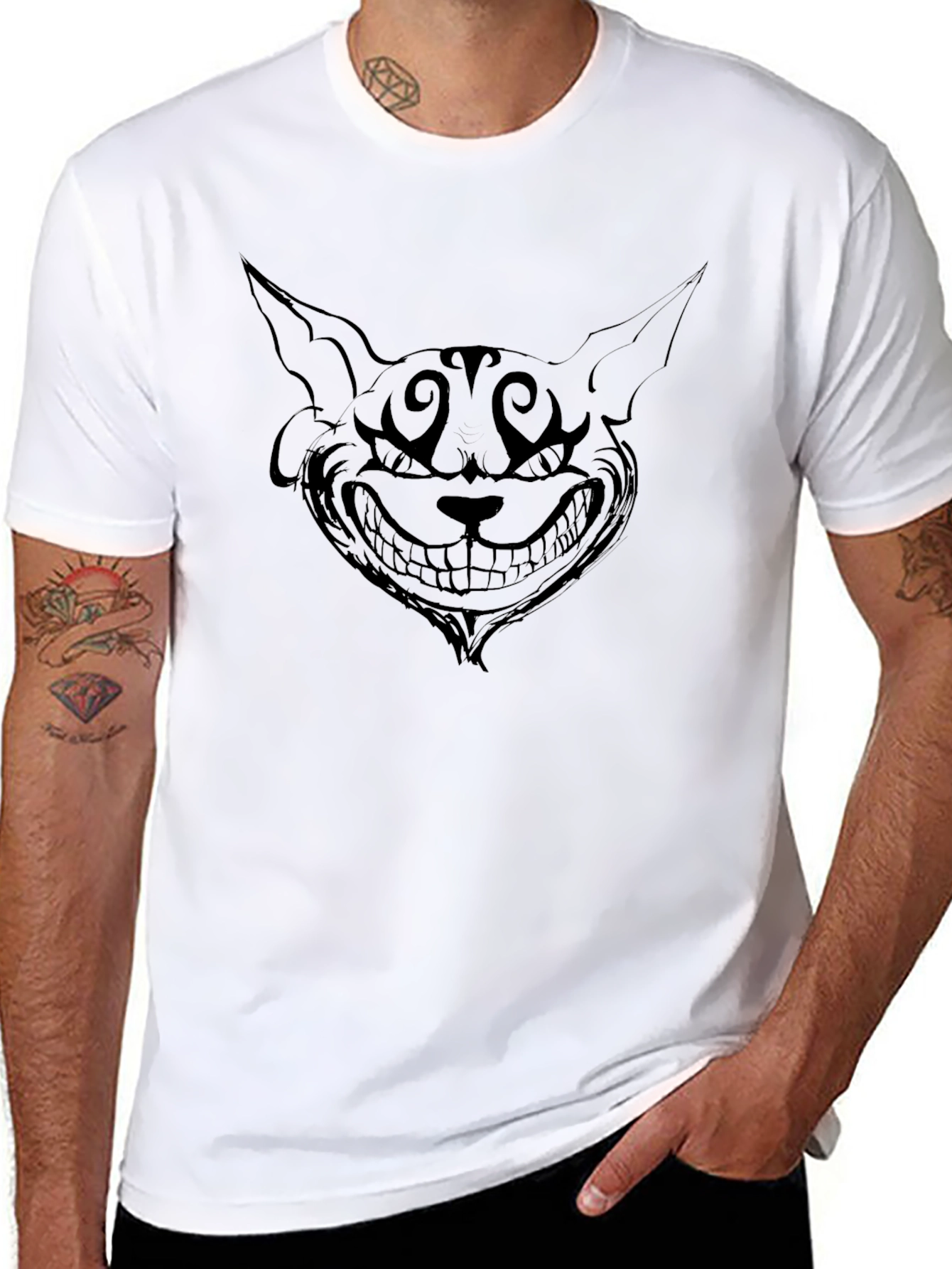 Grinning Cat Graphic Tee - Mens Black T-Shirt