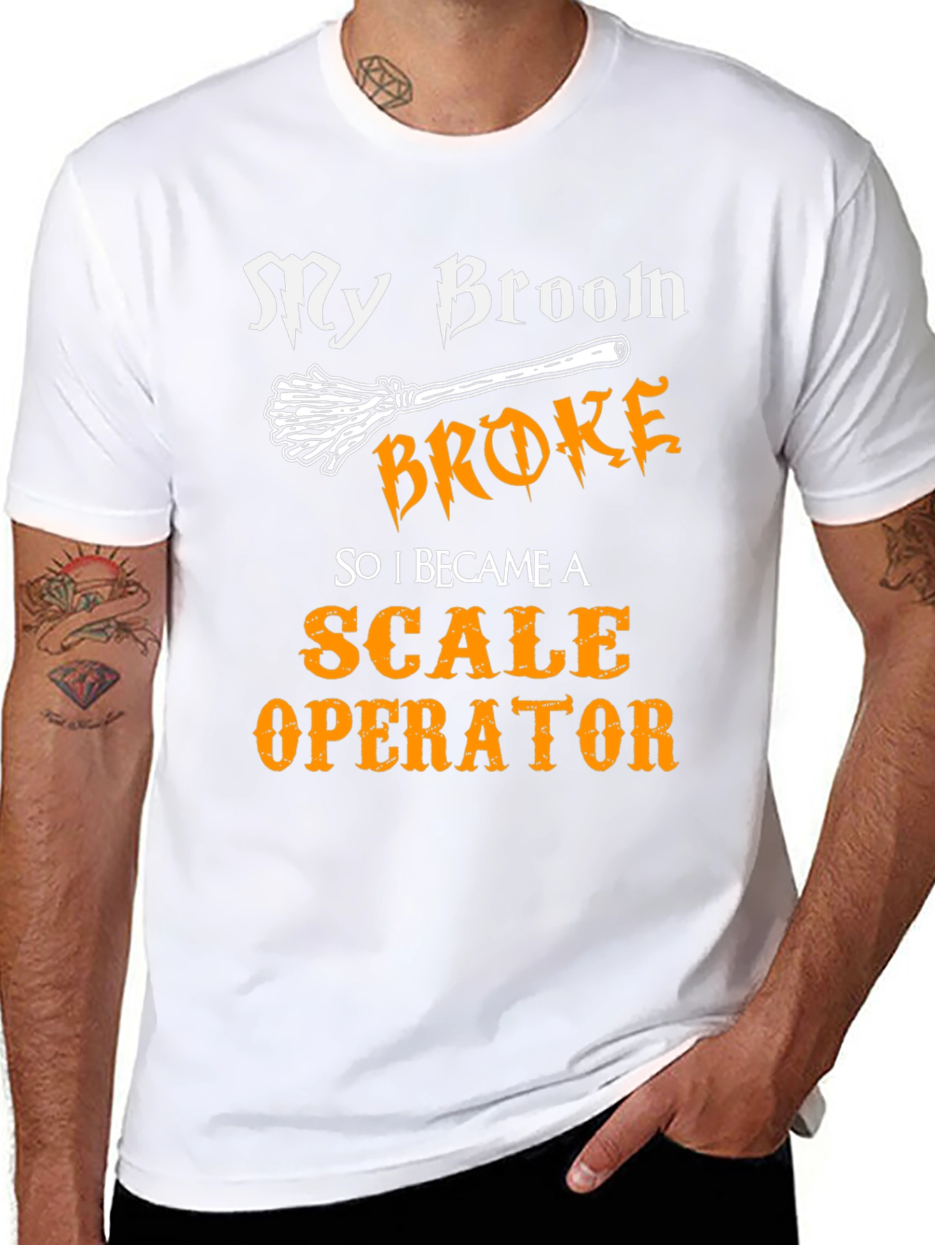 Funny Scale Operator T-Shirt My Broom Broke