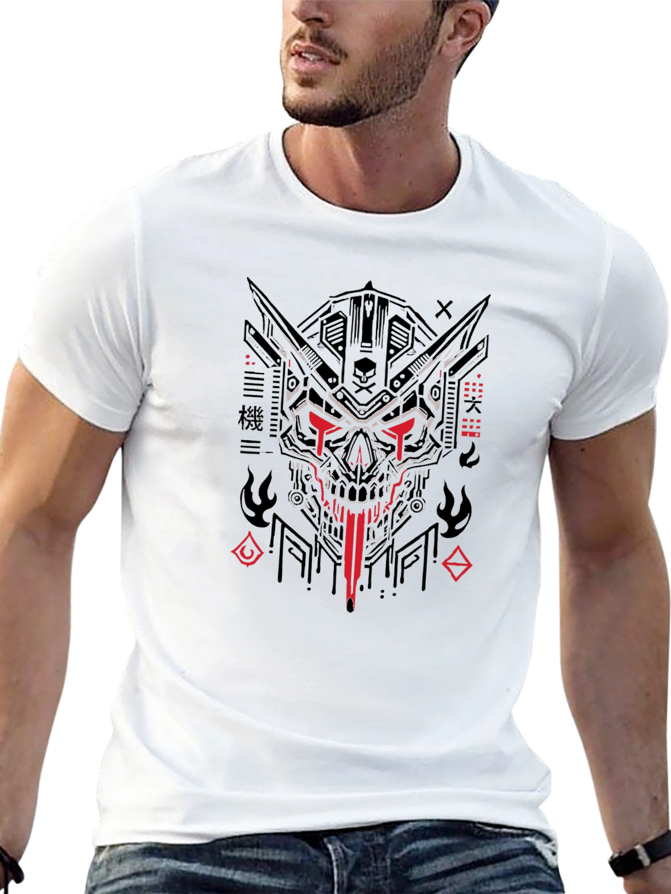 Cyberpunk Skull Graphic Black T-Shirt