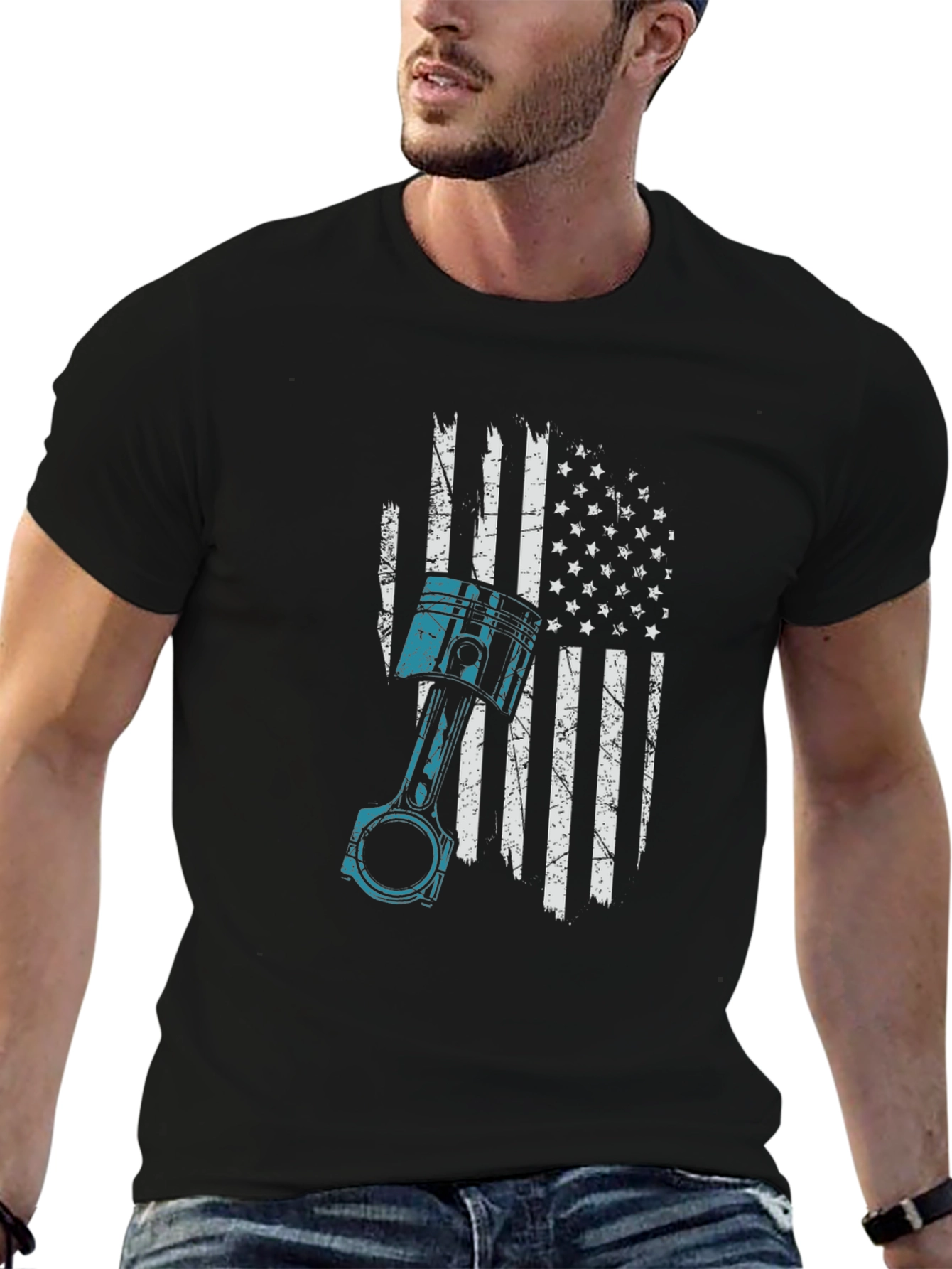 American Flag Piston Graphic T-Shirt