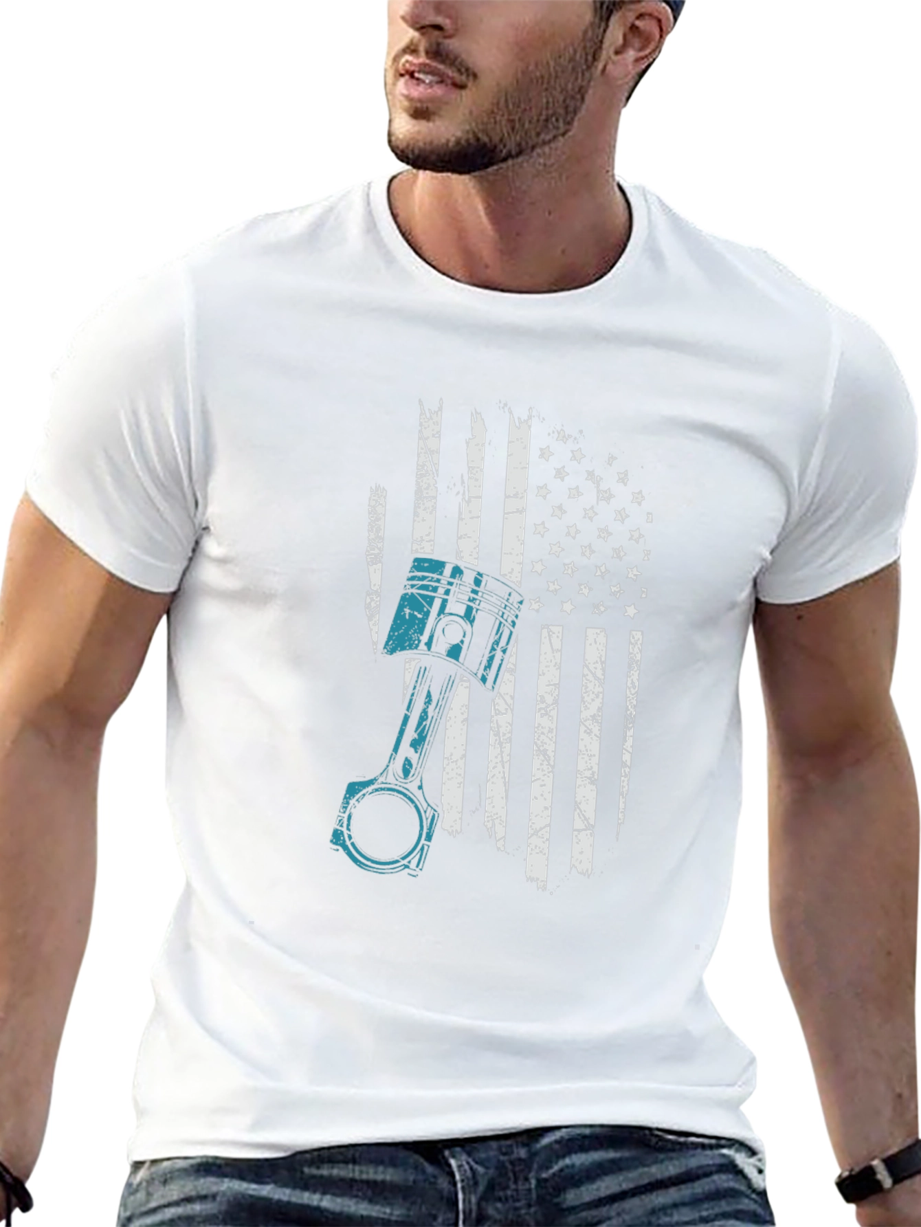 American Flag Piston Graphic T-Shirt